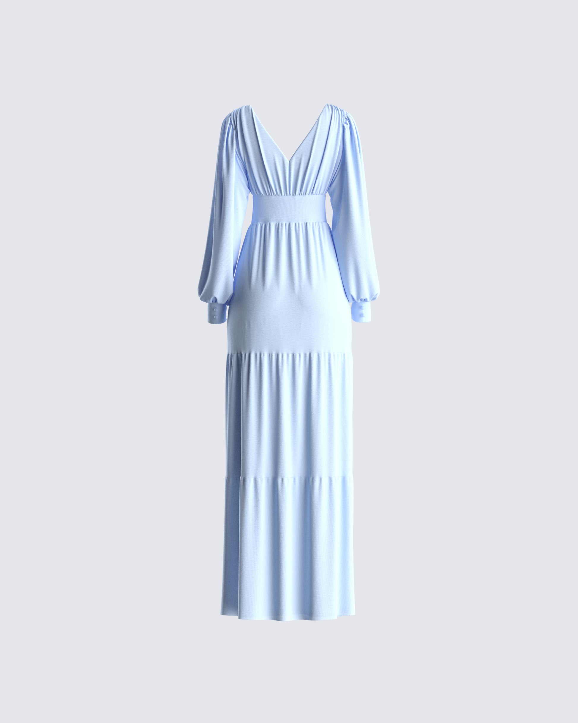 Blue Tiered Maxi Dress - Long Sleeve Empire Waist FINESSE Blue Tiered Maxi Dress - Long Sleeve Empire Waist FINESSE