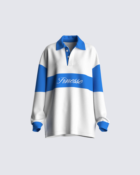 Blue White Striped Rugby Shirt - Oversized Polo – FINESSE