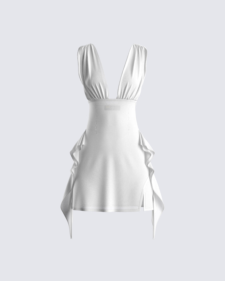 Enzo White Chiffon Mini Dress