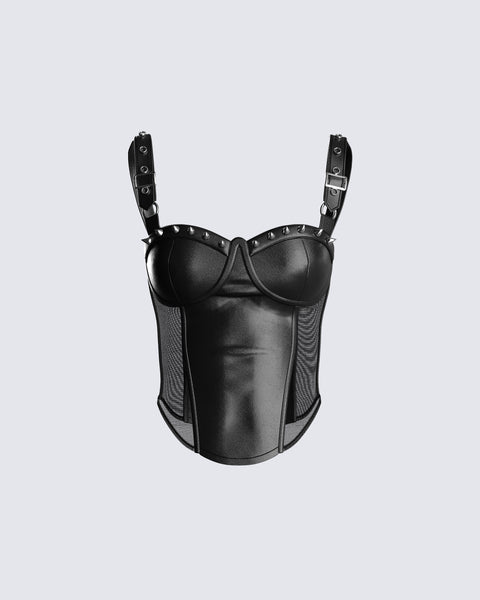 Zev Black Vegan Leather Corset Top – FINESSE