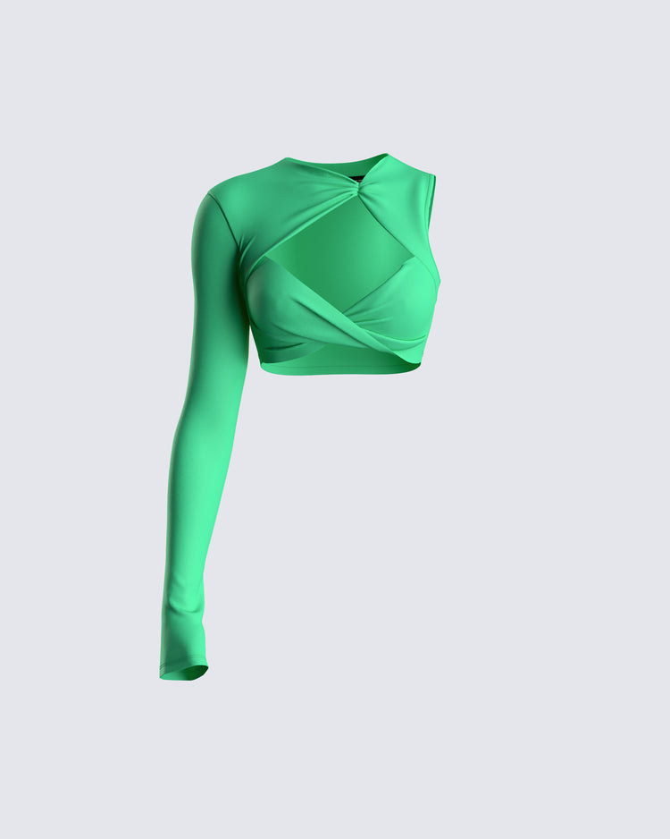 Domino Green Jersey Asymmetric Top
