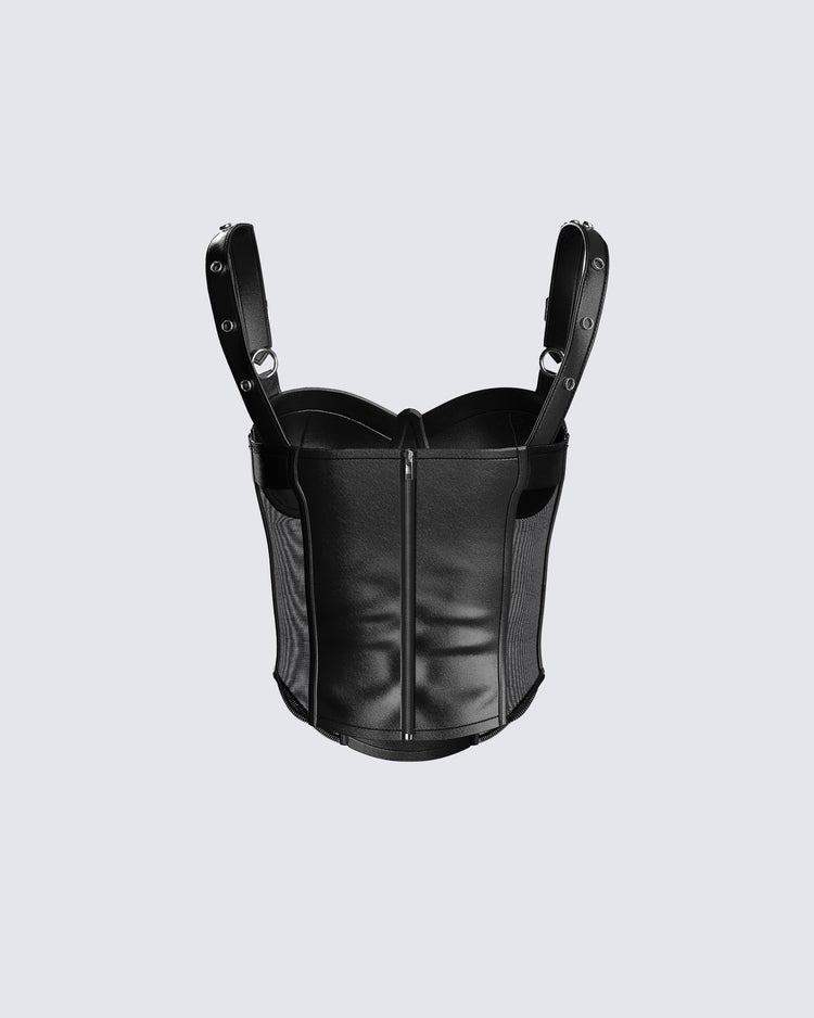 Zev Black Vegan Leather Corset Top