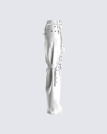 Pia White Vegan Leather Belt Pant