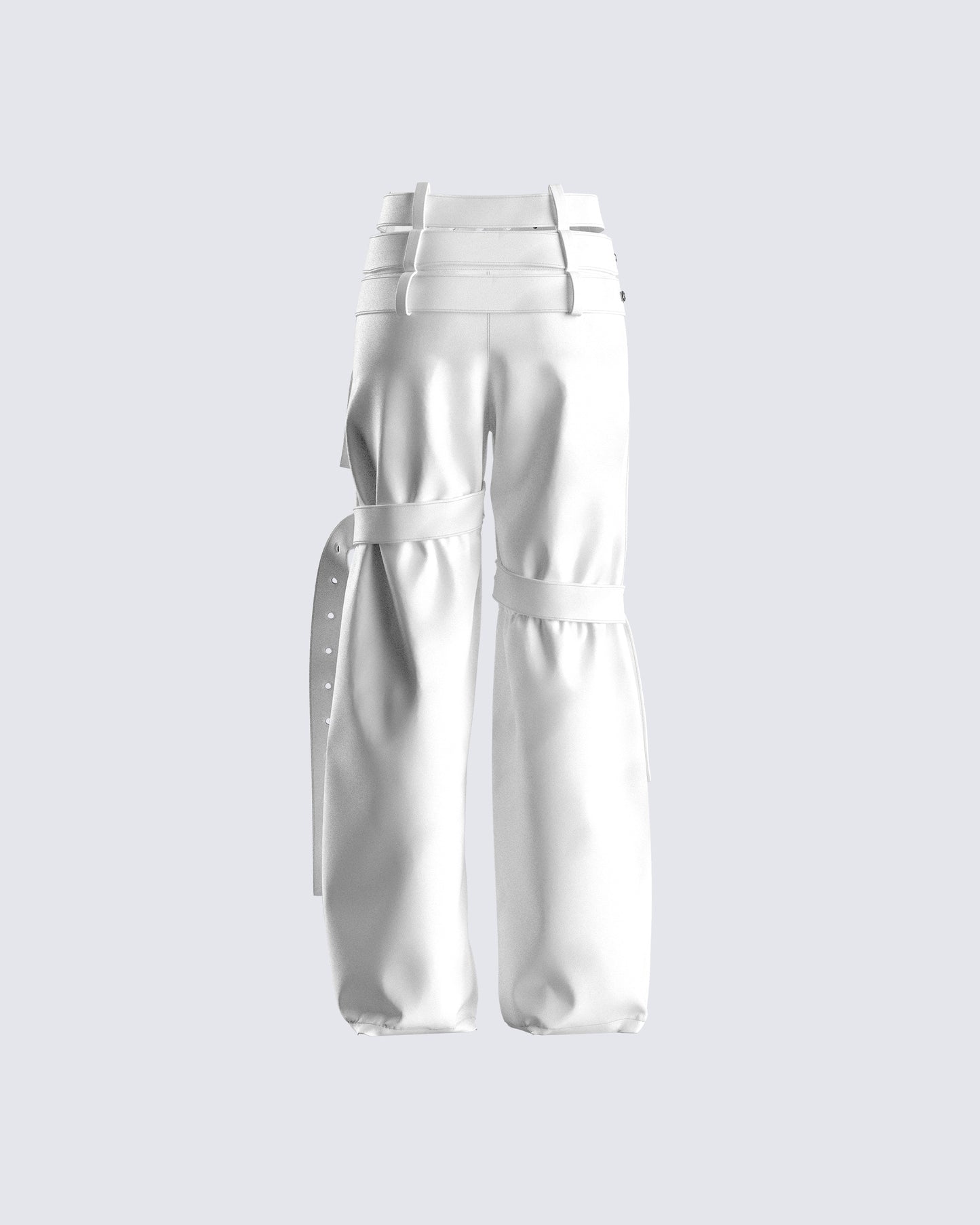 Pia White Vegan Leather Belt Pant