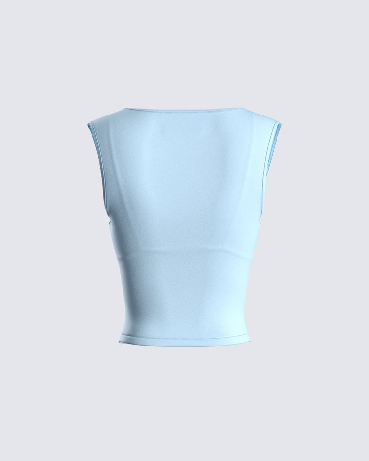 Indie Baby Blue Jersey Cut Out Top