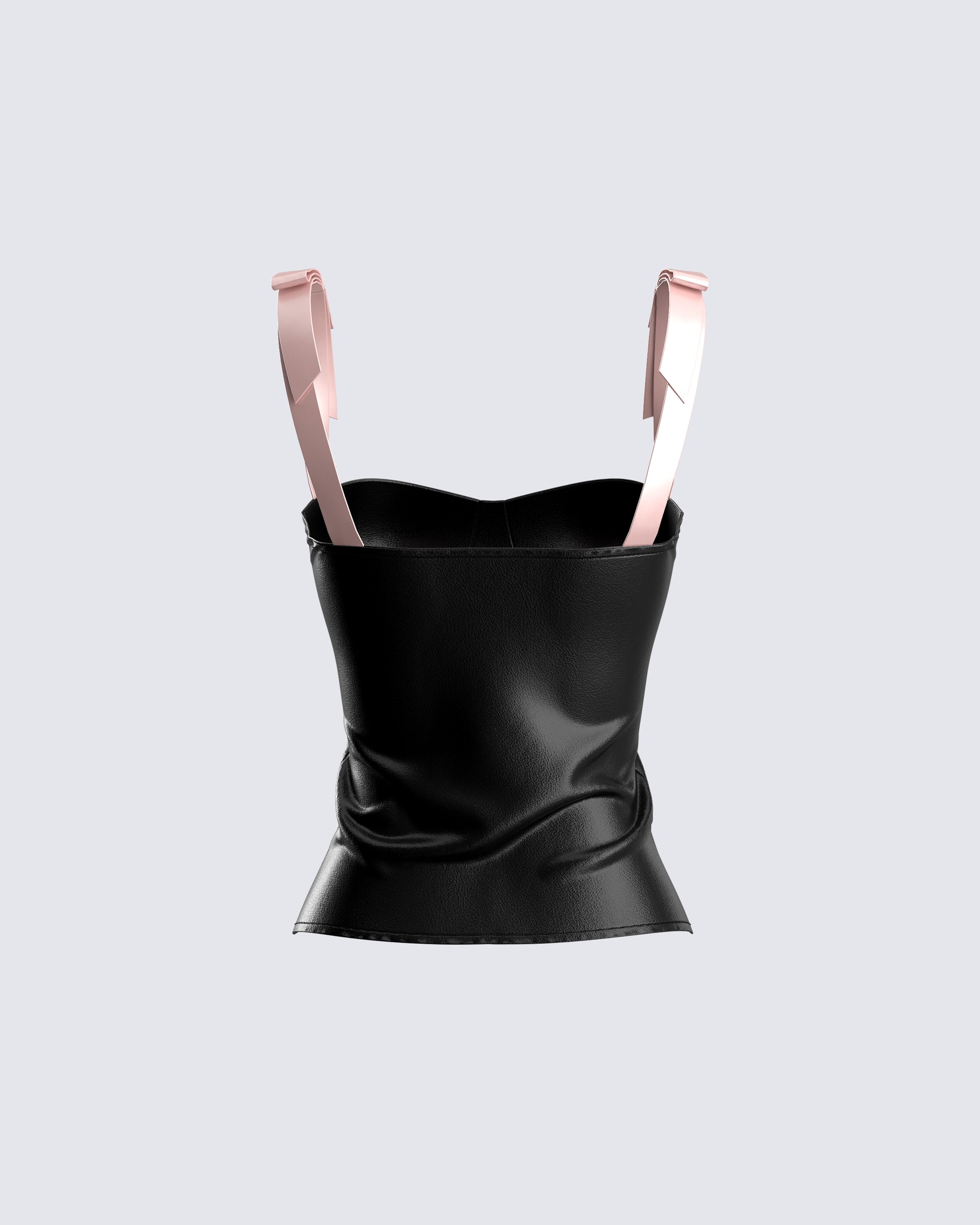 Black Vegan Leather Bustier Top - Pink Bow Corset FINESSE Black Vegan Leather Bustier Top - Pink Bow Corset FINESSE