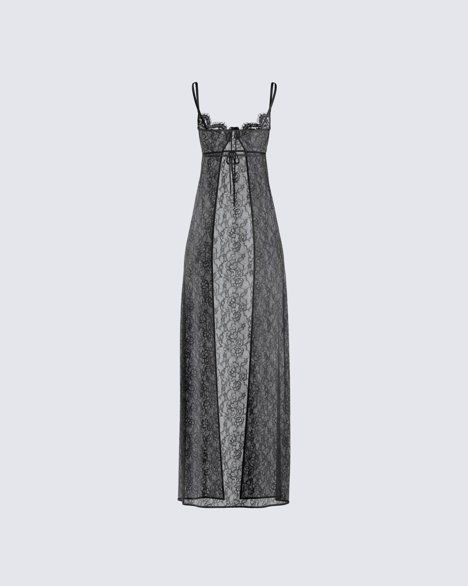 Black Lace Maxi Dress - Sheer Bustier Corset Top FINESSE Black Lace Maxi Dress - Sheer Bustier Corset Top FINESSE