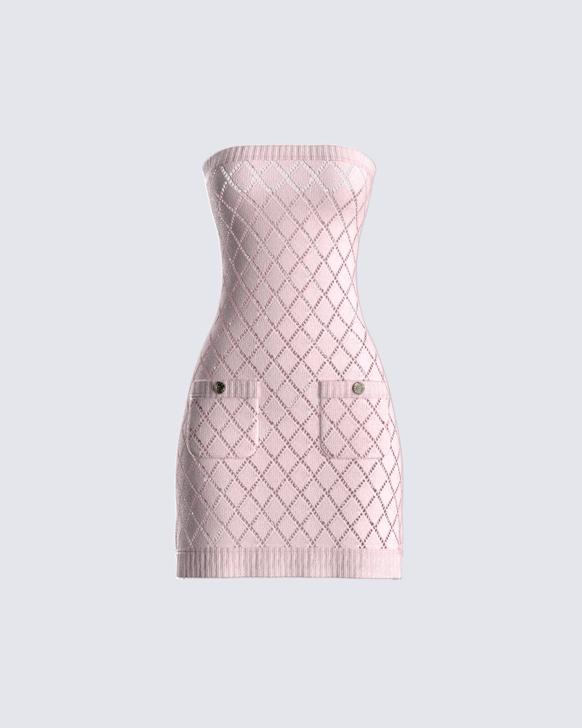 Pink Knit Mini Dress - Strapless Bandeau Diamond Pattern FINESSE Pink Knit Mini Dress - Strapless Bandeau Diamond Pattern FINESSE