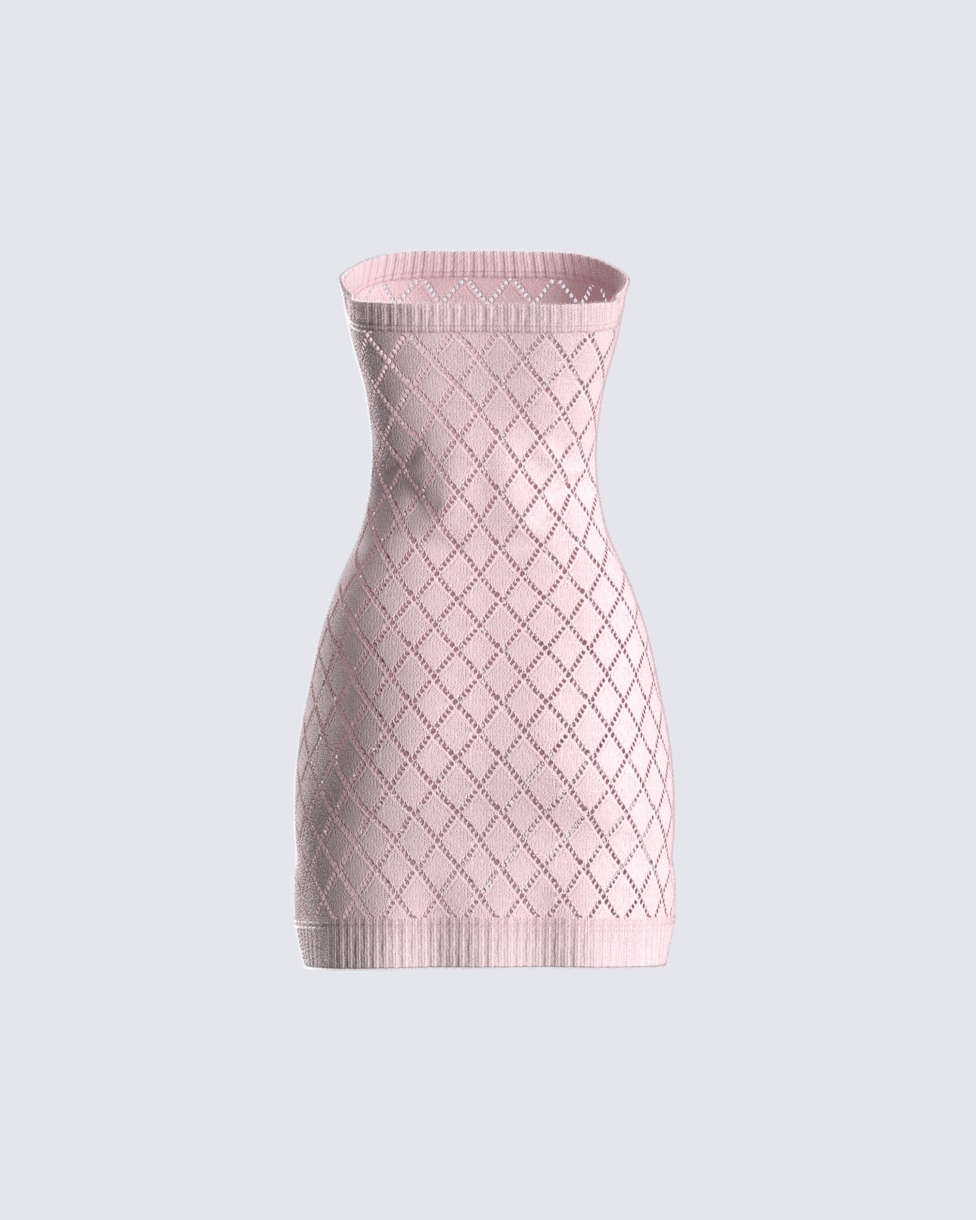 Pink Knit Mini Dress - Strapless Bandeau Diamond Pattern FINESSE Pink Knit Mini Dress - Strapless Bandeau Diamond Pattern FINESSE