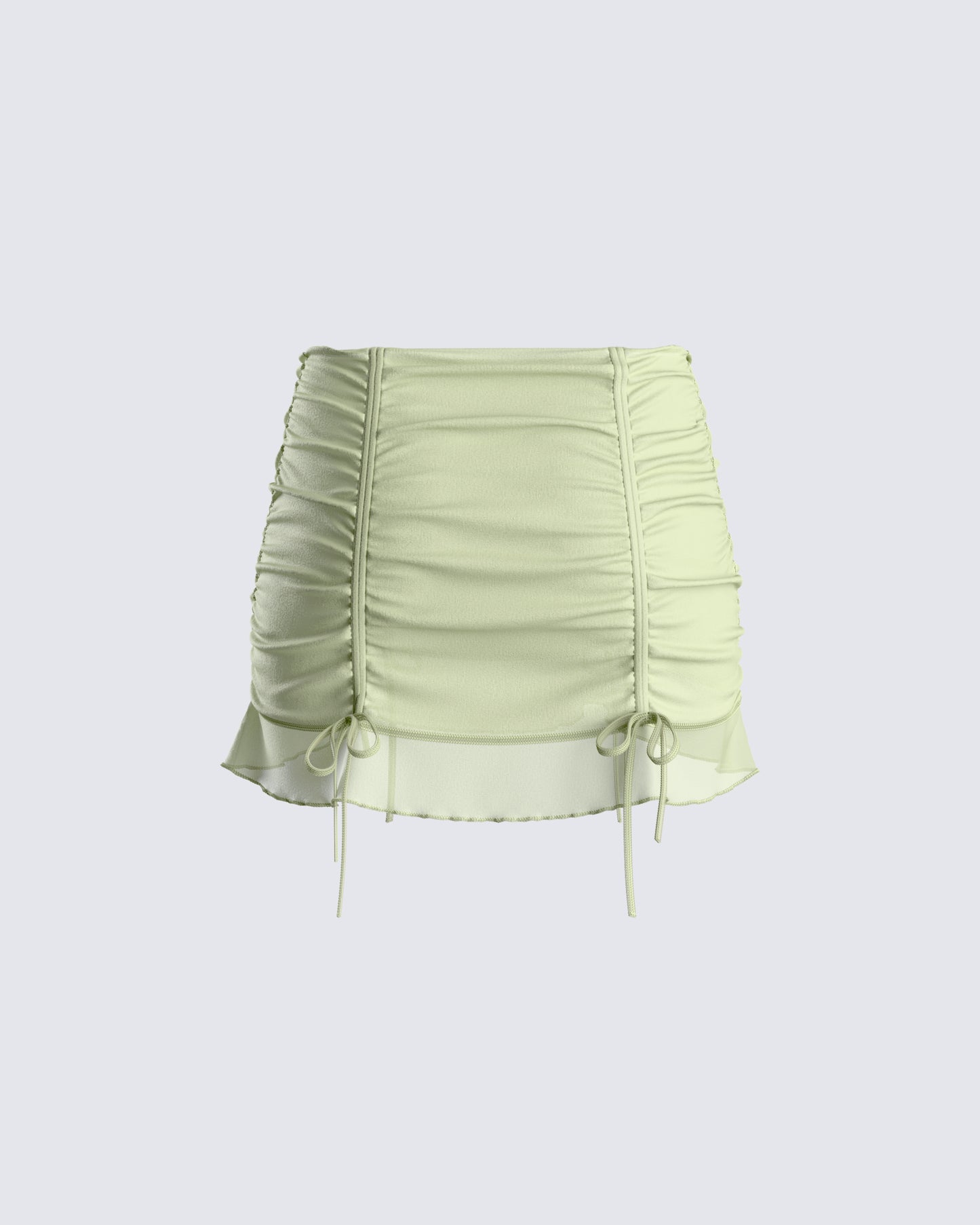Jolie Olive Mesh Ruched Mini Skirt