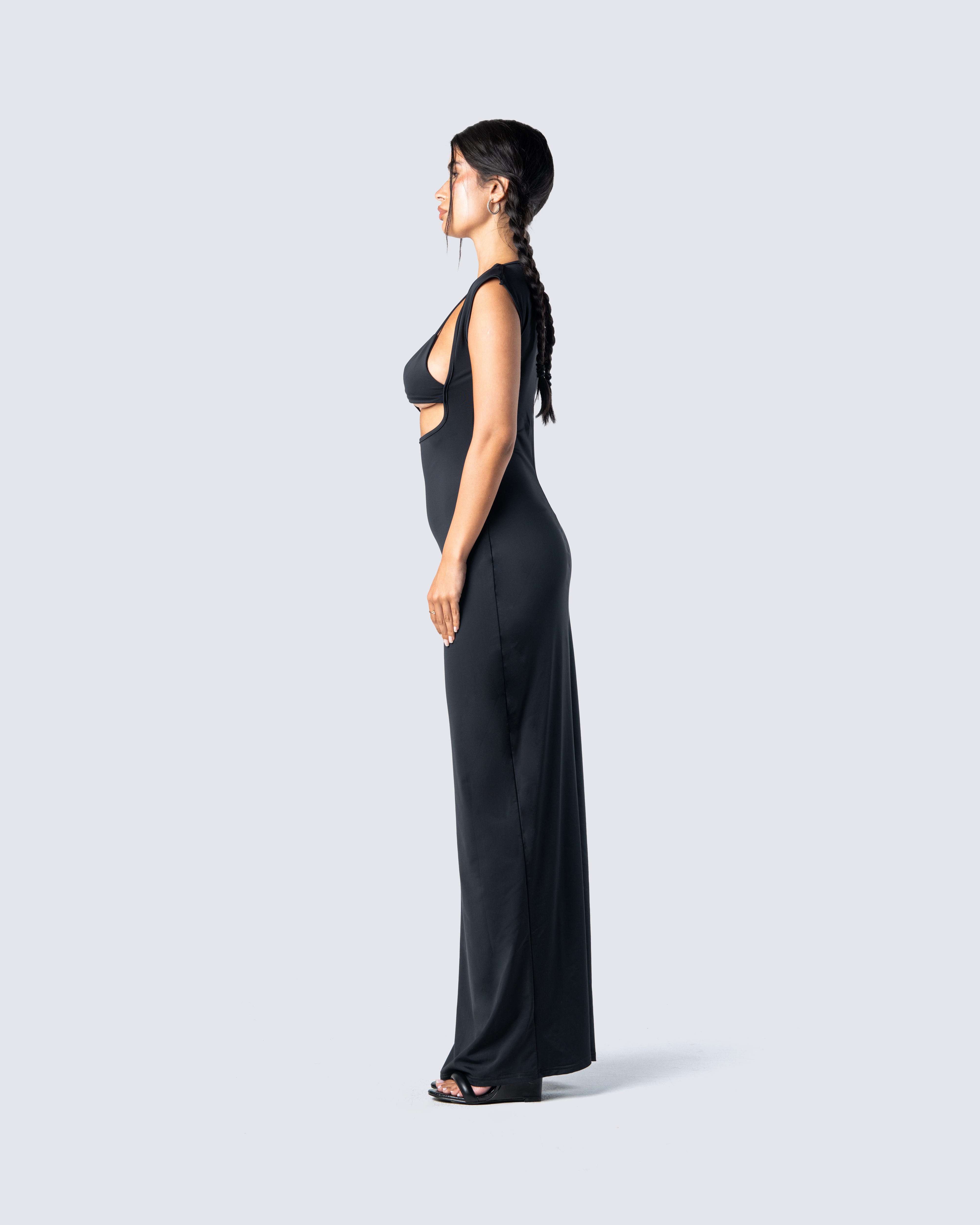 Jett Black Knit Cut Out Maxi Dress