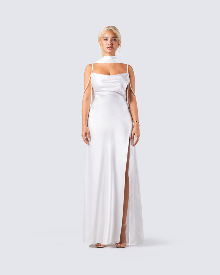 Lucinda White Satin Maxi Dress
