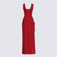 Kimoni Red Ruffle Corset Maxi Dress