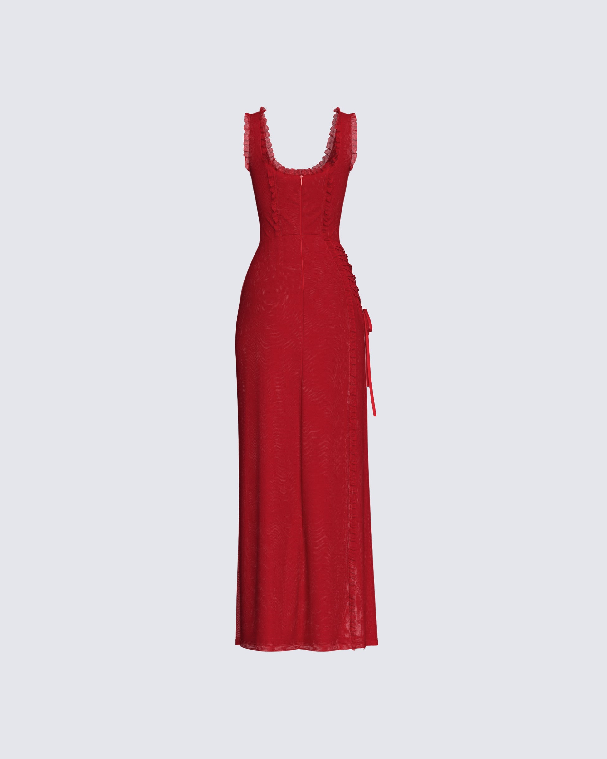 Red Lace-Up Corset Maxi Dress - Side Slit Formal FINESSE Red Lace-Up Corset Maxi Dress - Side Slit Formal FINESSE