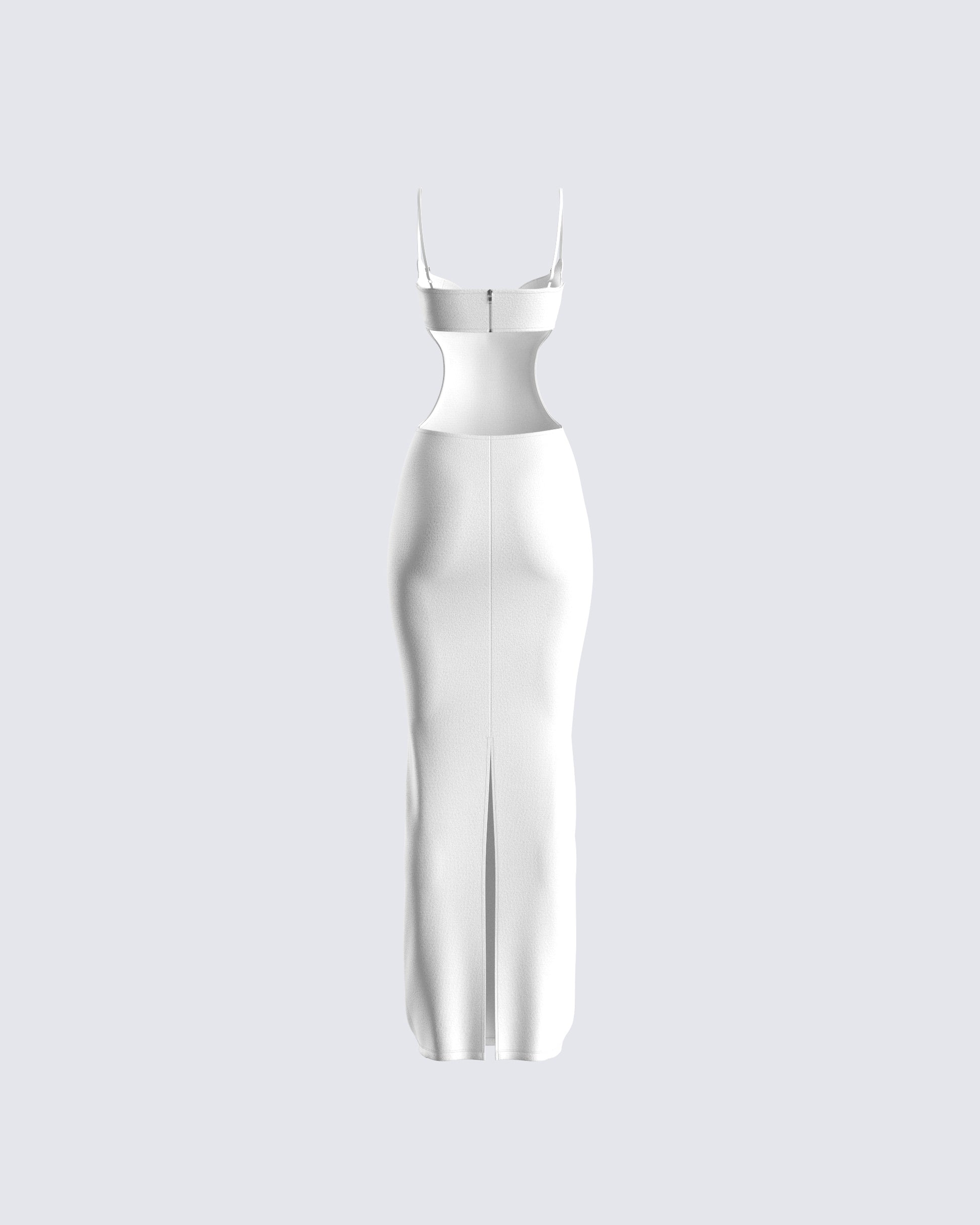 White Cut Out Maxi Dress - Bodycon Formal Evening FINESSE White Cut Out Maxi Dress - Bodycon Formal Evening FINESSE