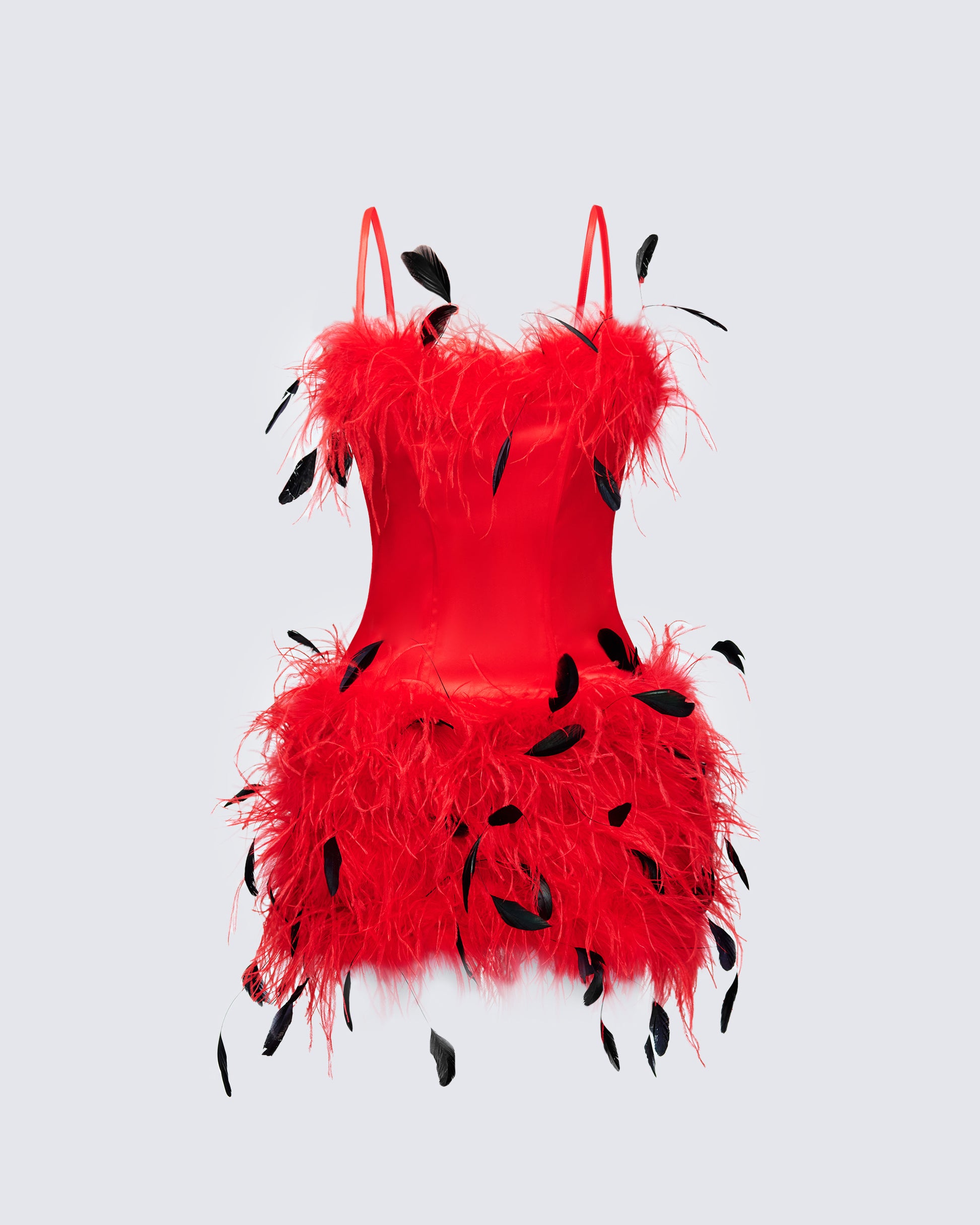 Red Feather Mini Dress - Strapless Party Dress FINESSE Red Feather Mini Dress - Strapless Party Dress FINESSE