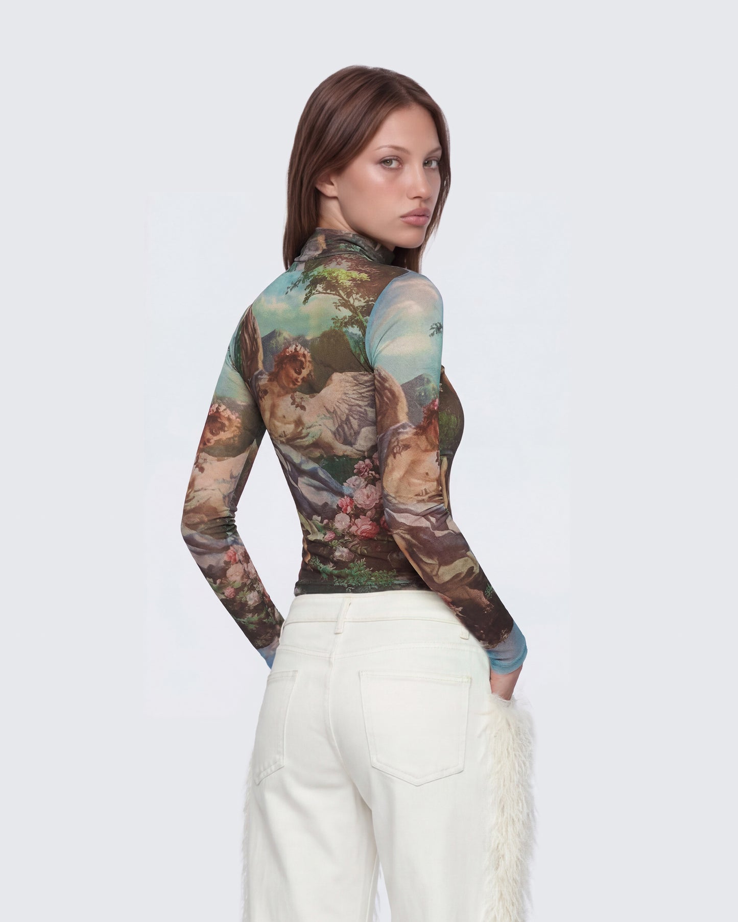 Neo Print Mesh Tatt Cherub Top