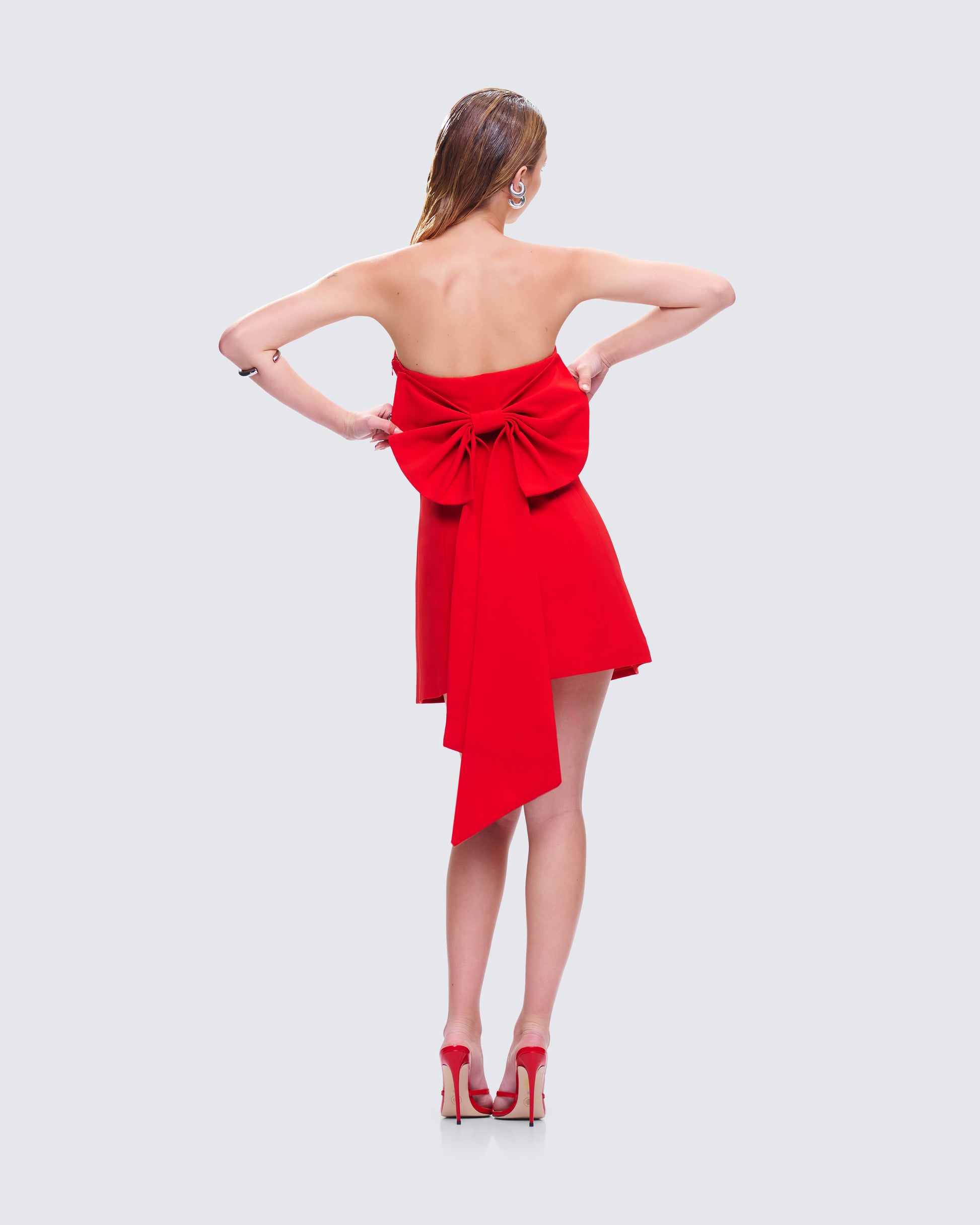 Red Strapless Mini Dress - Bow Back Cocktail Party FINESSE Red Strapless Mini Dress - Bow Back Cocktail Party FINESSE