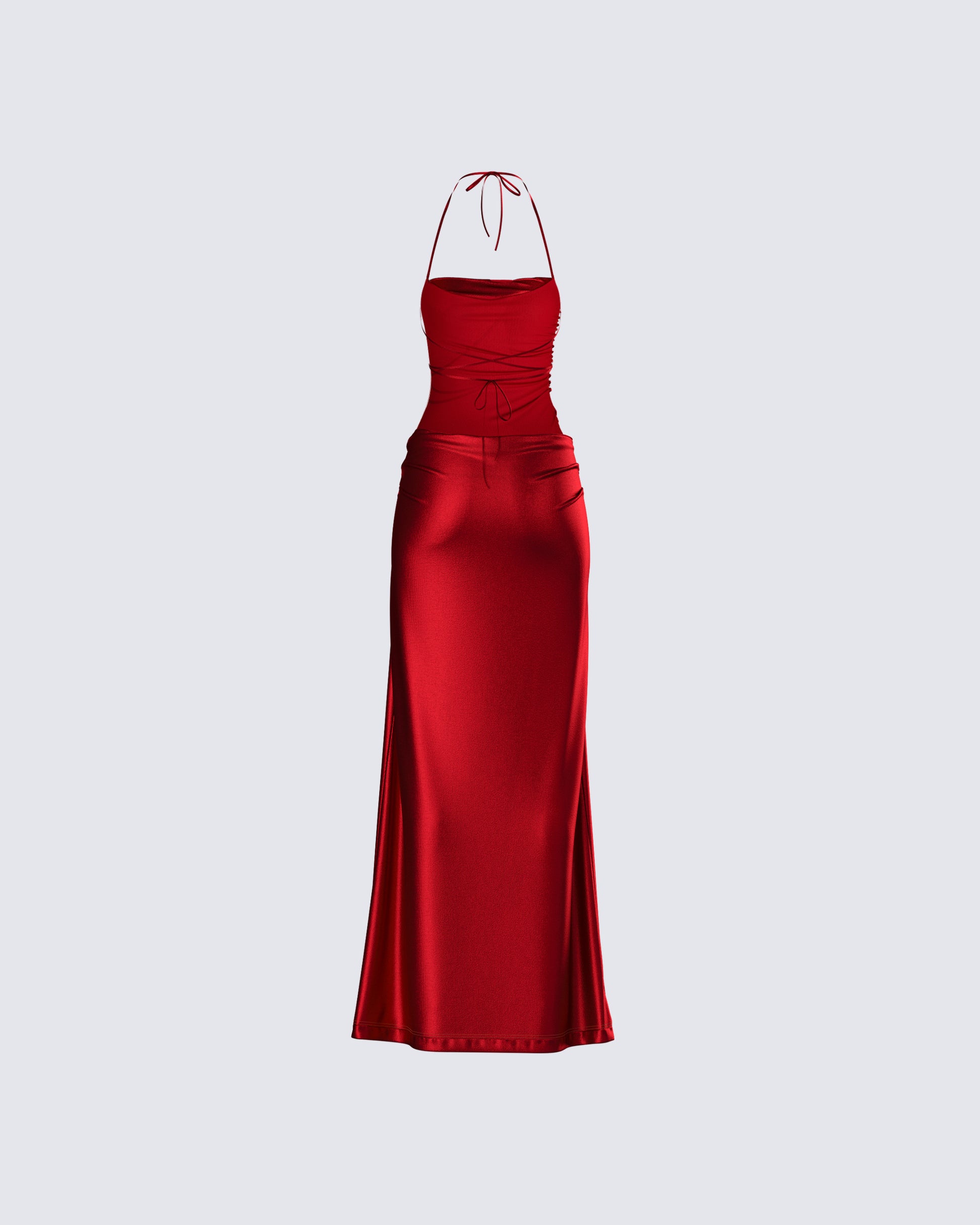 Red Metallic Halter Gown - Formal Evening Maxi Dress FINESSE Red Metallic Halter Gown - Formal Evening Maxi Dress FINESSE