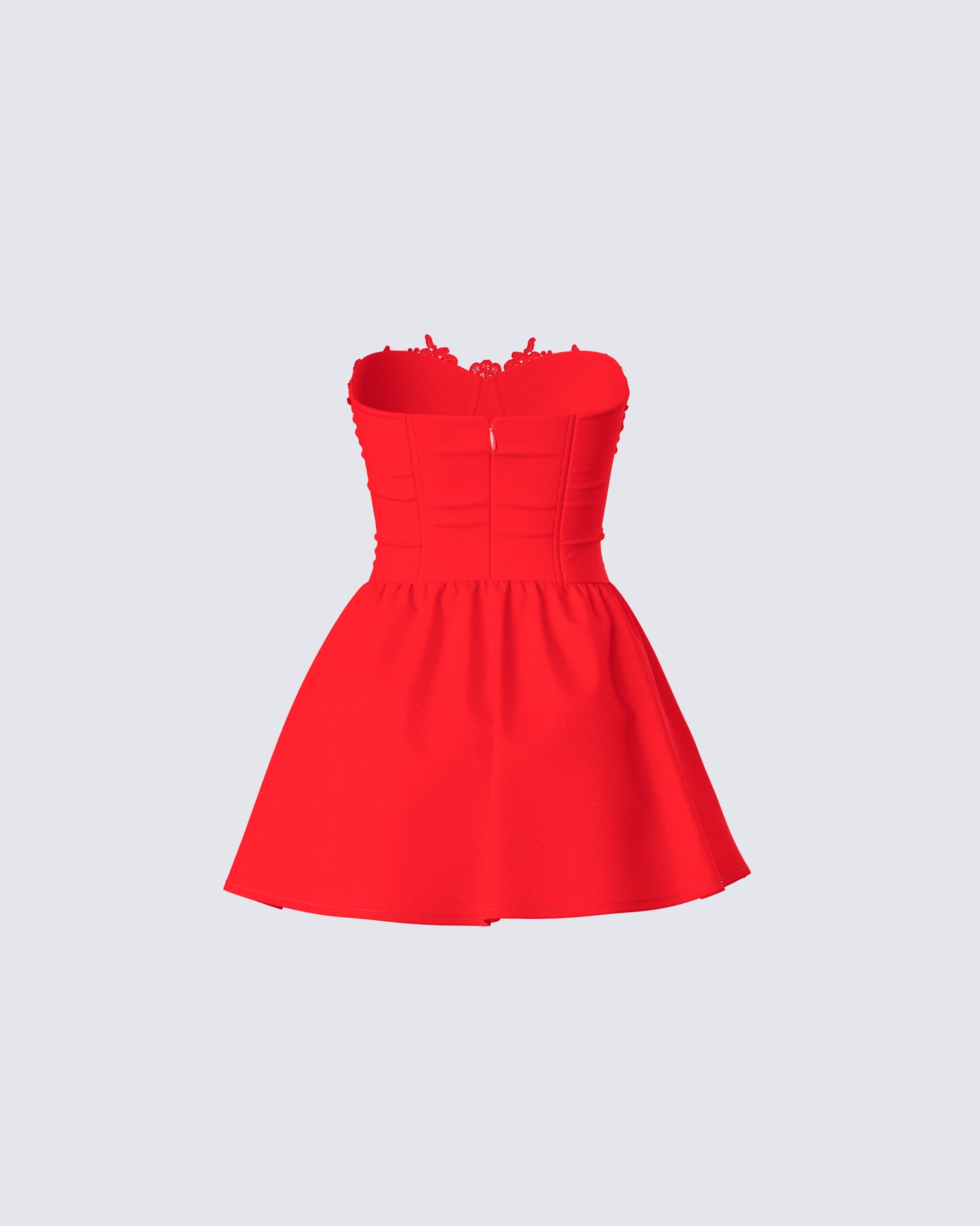 Red Lace Mini Dress - Strapless Flared Party Dress FINESSE Red Lace Mini Dress - Strapless Flared Party Dress FINESSE