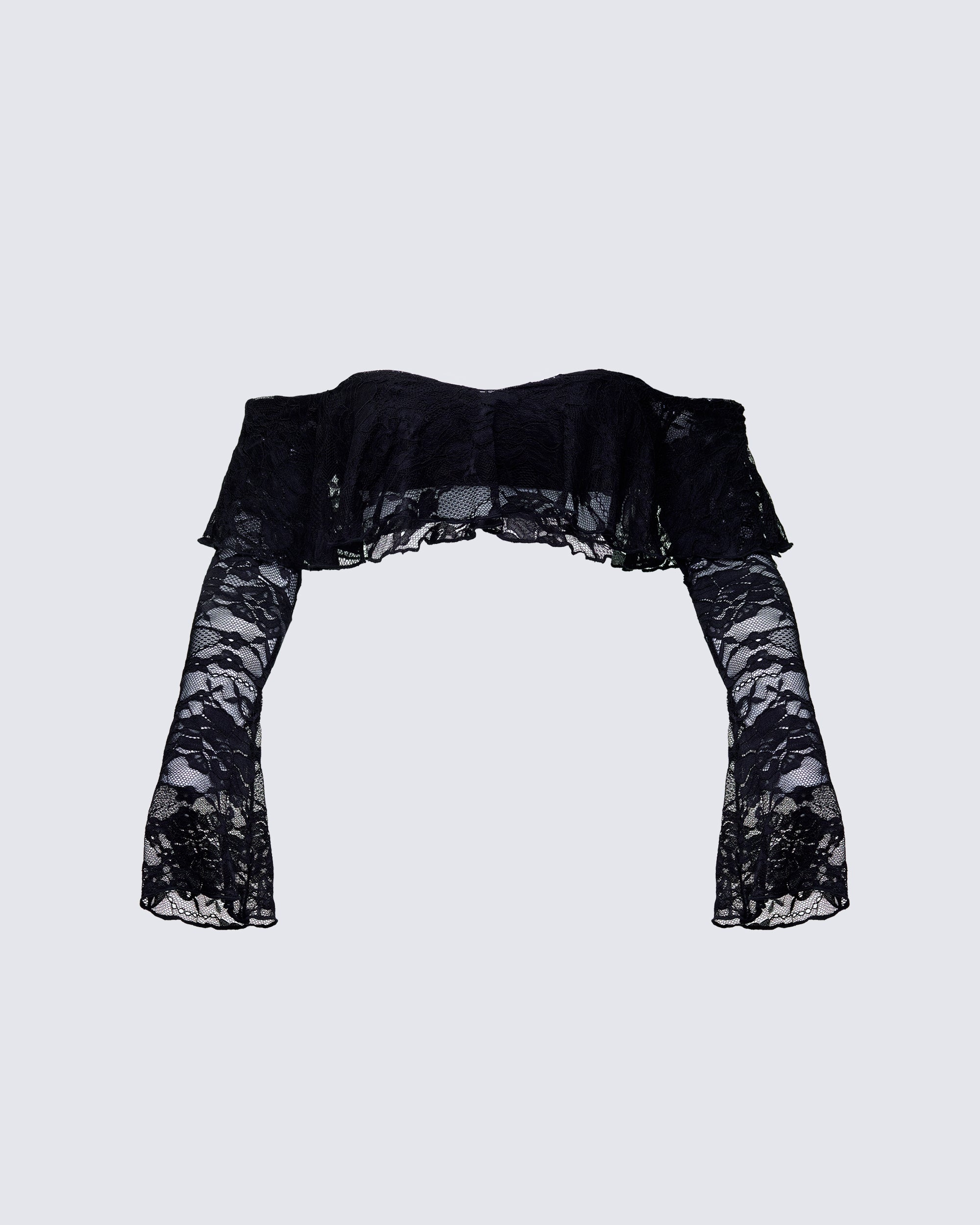 Black Lace Bandeau Top - Off Shoulder Ruffle Crop – FINESSE