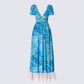 Loire Blue Water Lilies Print Maxi Dress