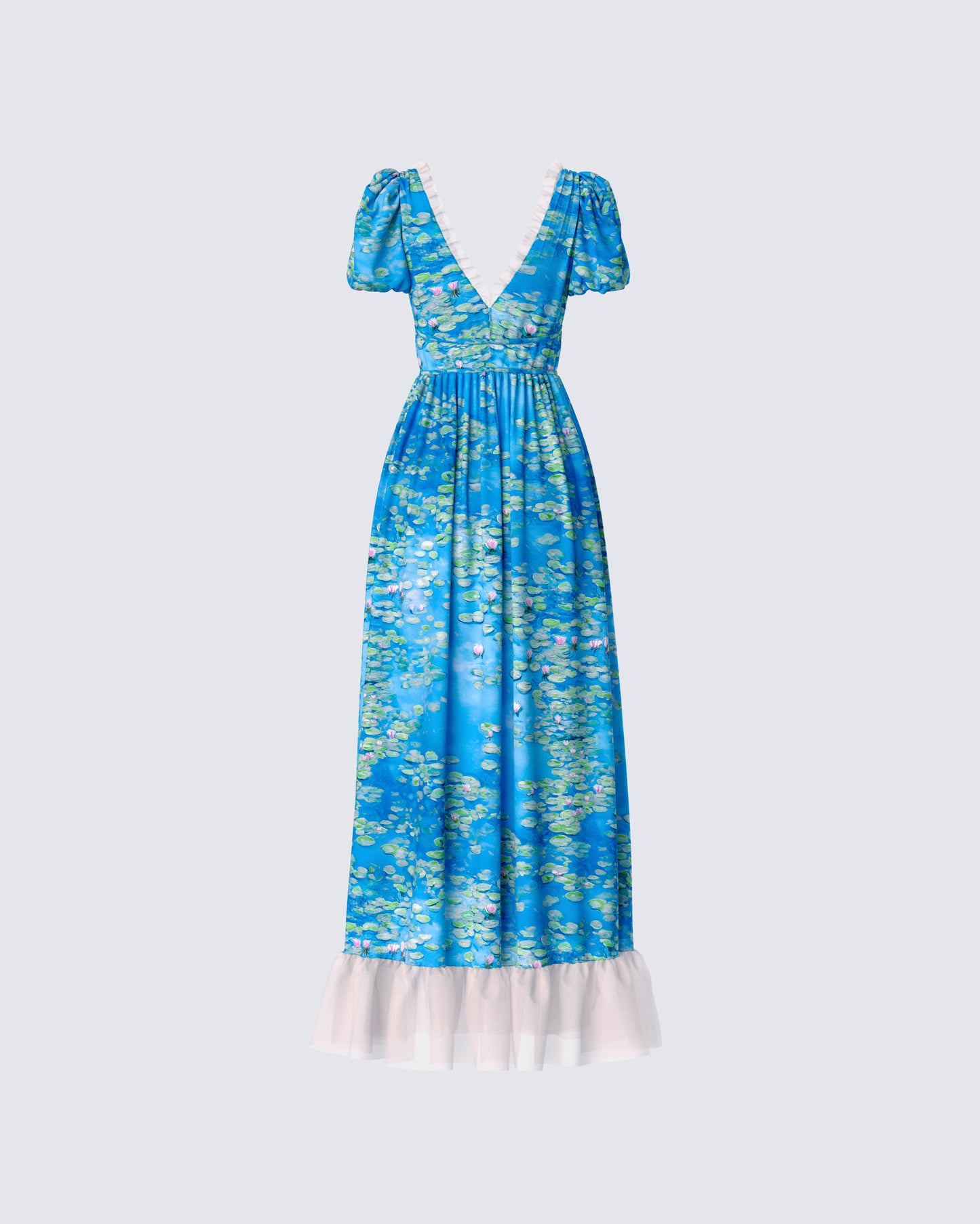 Loire Blue Water Lilies Print Maxi Dress