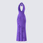 Nari Purple Rhinestone Plunge Maxi Dress