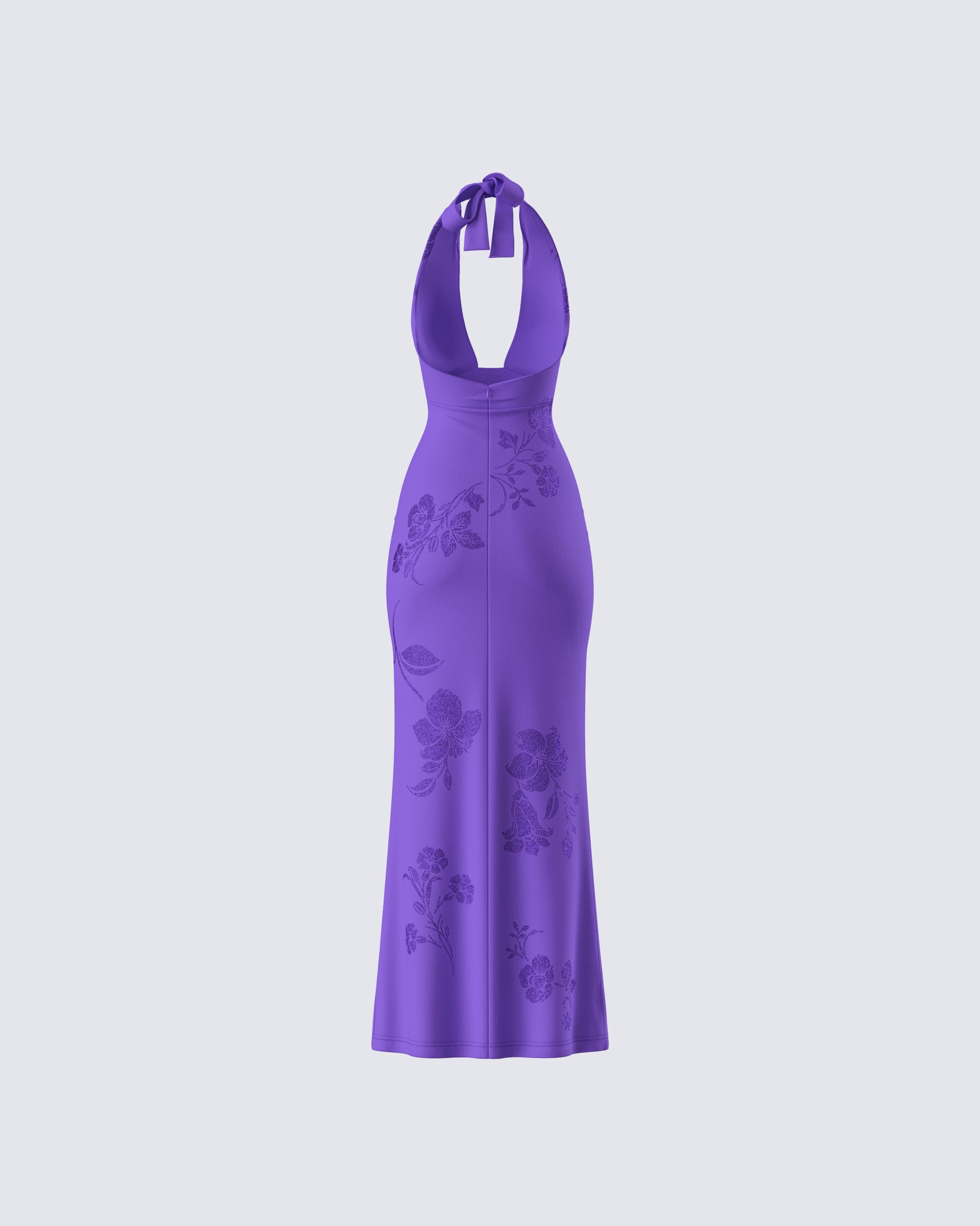 Purple Halter Maxi Dress - Embroidered Floral Plunge FINESSE Purple Halter Maxi Dress - Embroidered Floral Plunge FINESSE