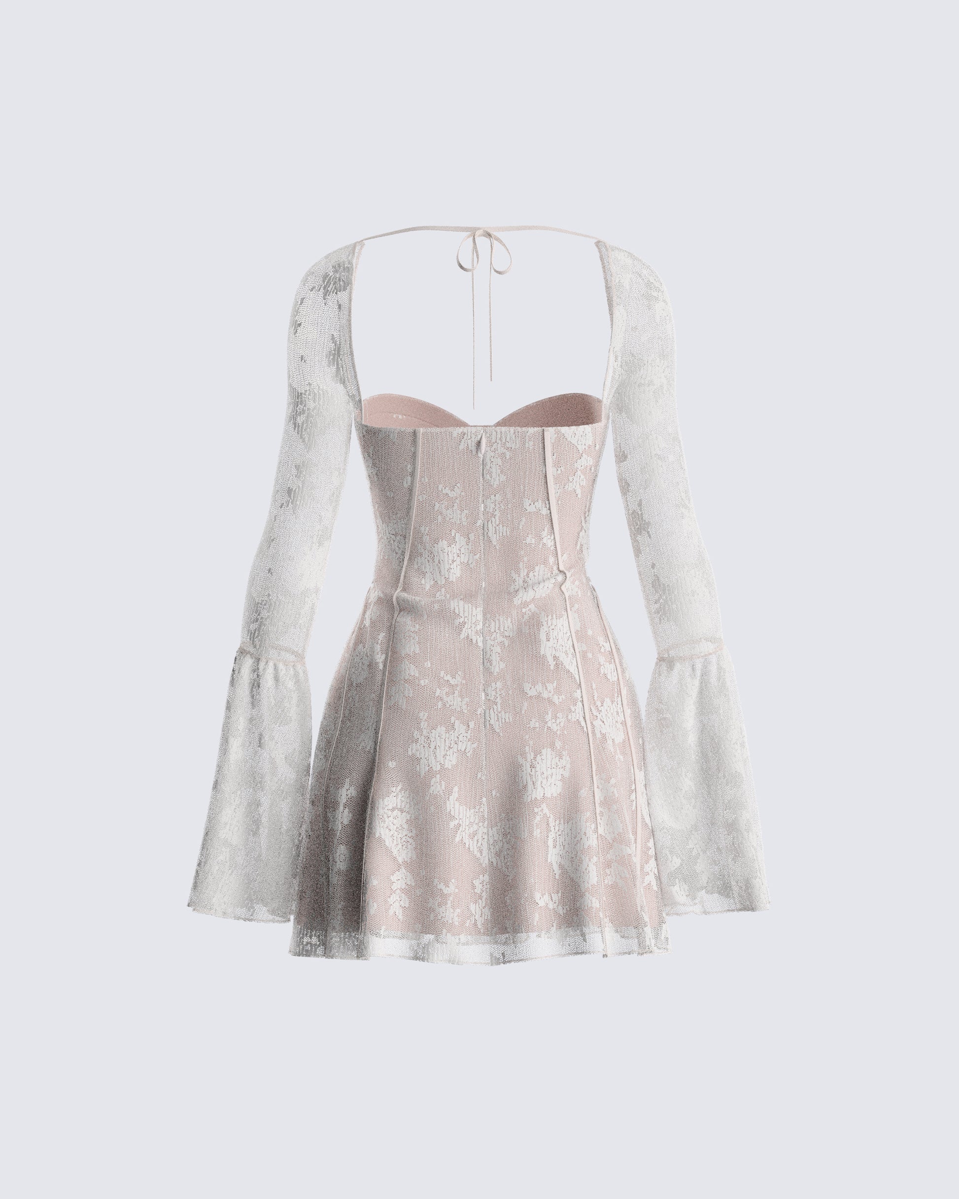 long sleeve lace corset mini dress in ivory Flared Detachable Sleeves Underwire Corset Detail Mini Dress In White Lace | EGO US