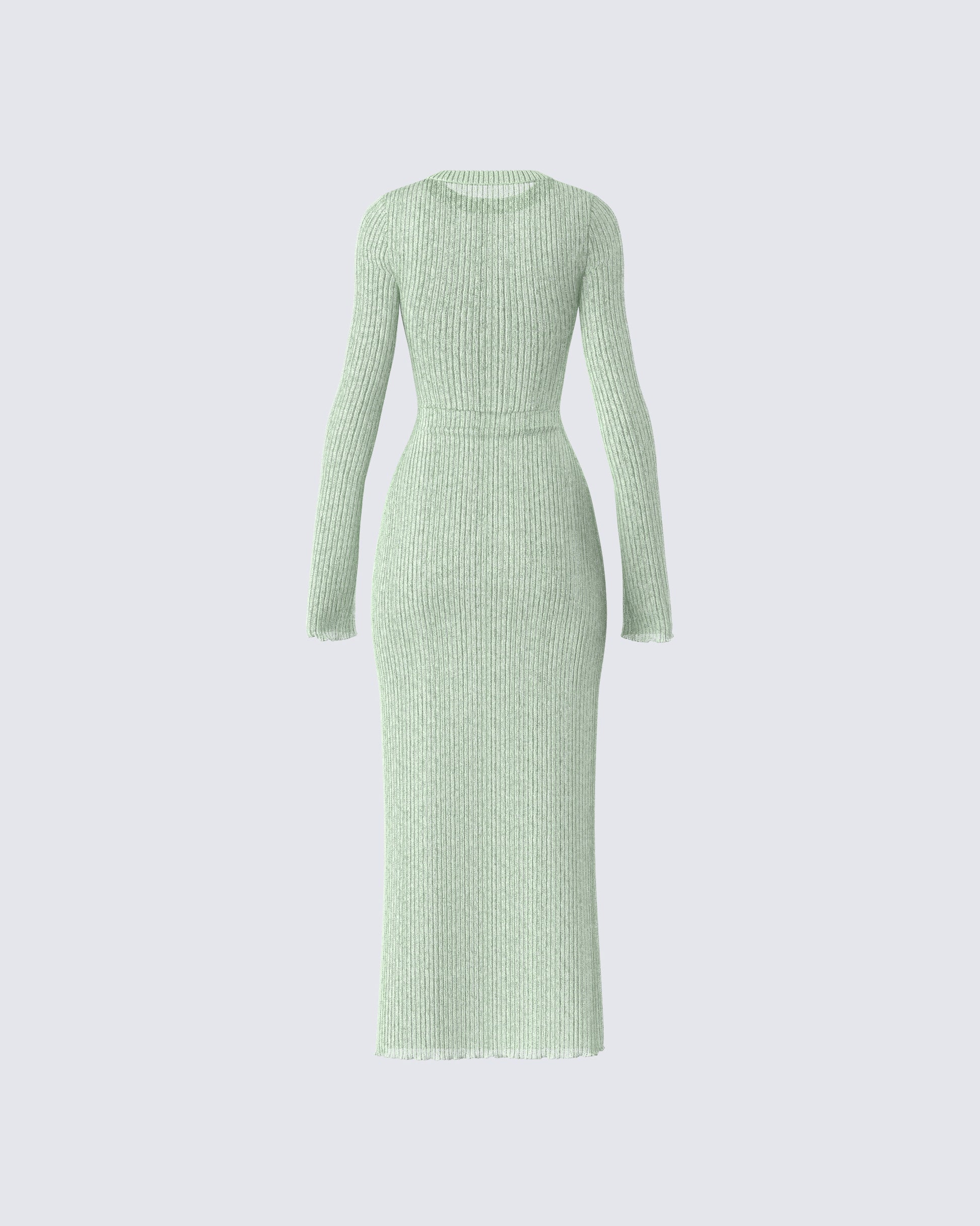 Green Ribbed Midi Dress - Long Sleeve Bodycon Knit FINESSE Green Ribbed Midi Dress - Long Sleeve Bodycon Knit FINESSE
