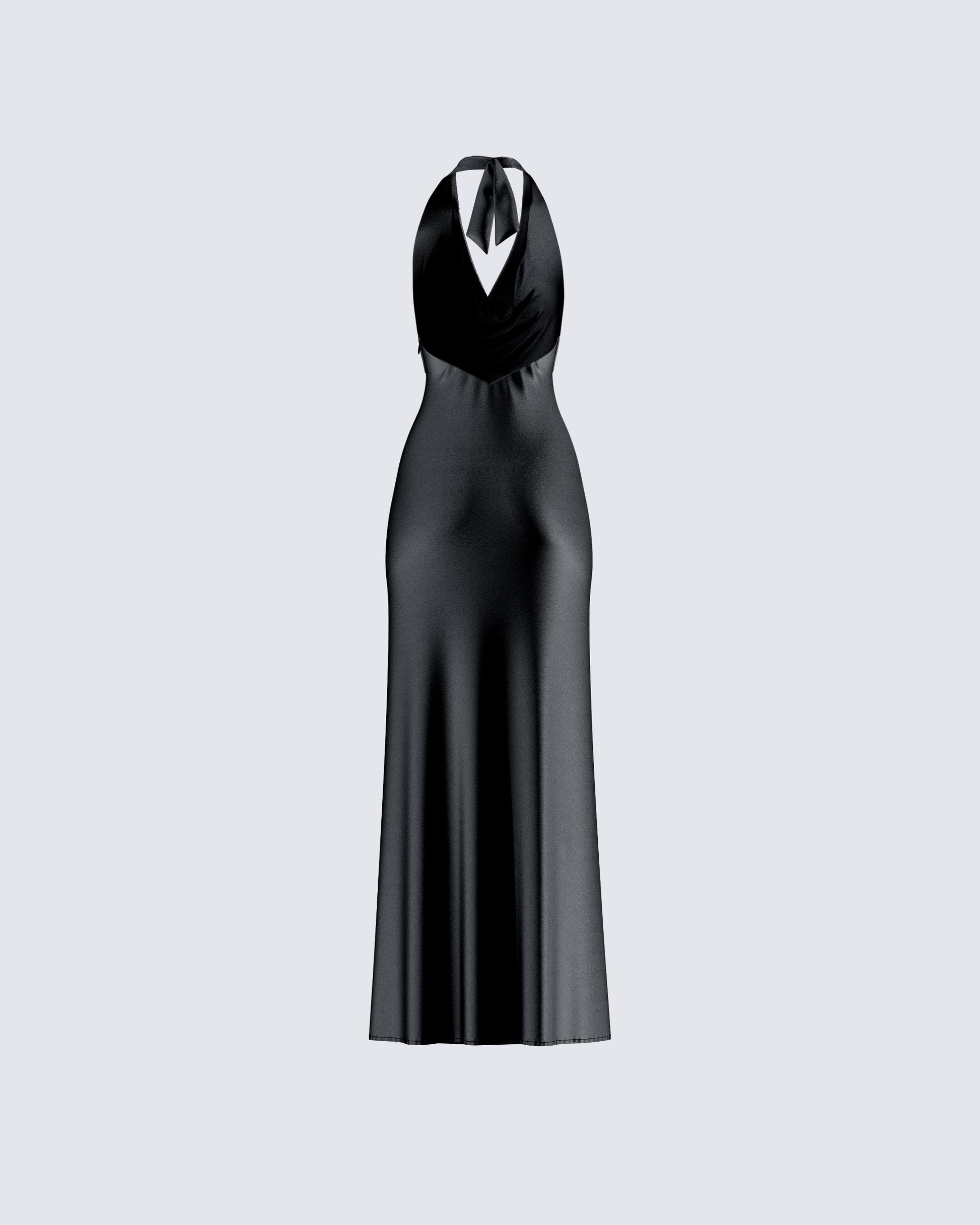 Black Satin Halter Maxi Dress - Cowl Neck Evening Gown FINESSE Black Satin Halter Maxi Dress - Cowl Neck Evening Gown FINESSE