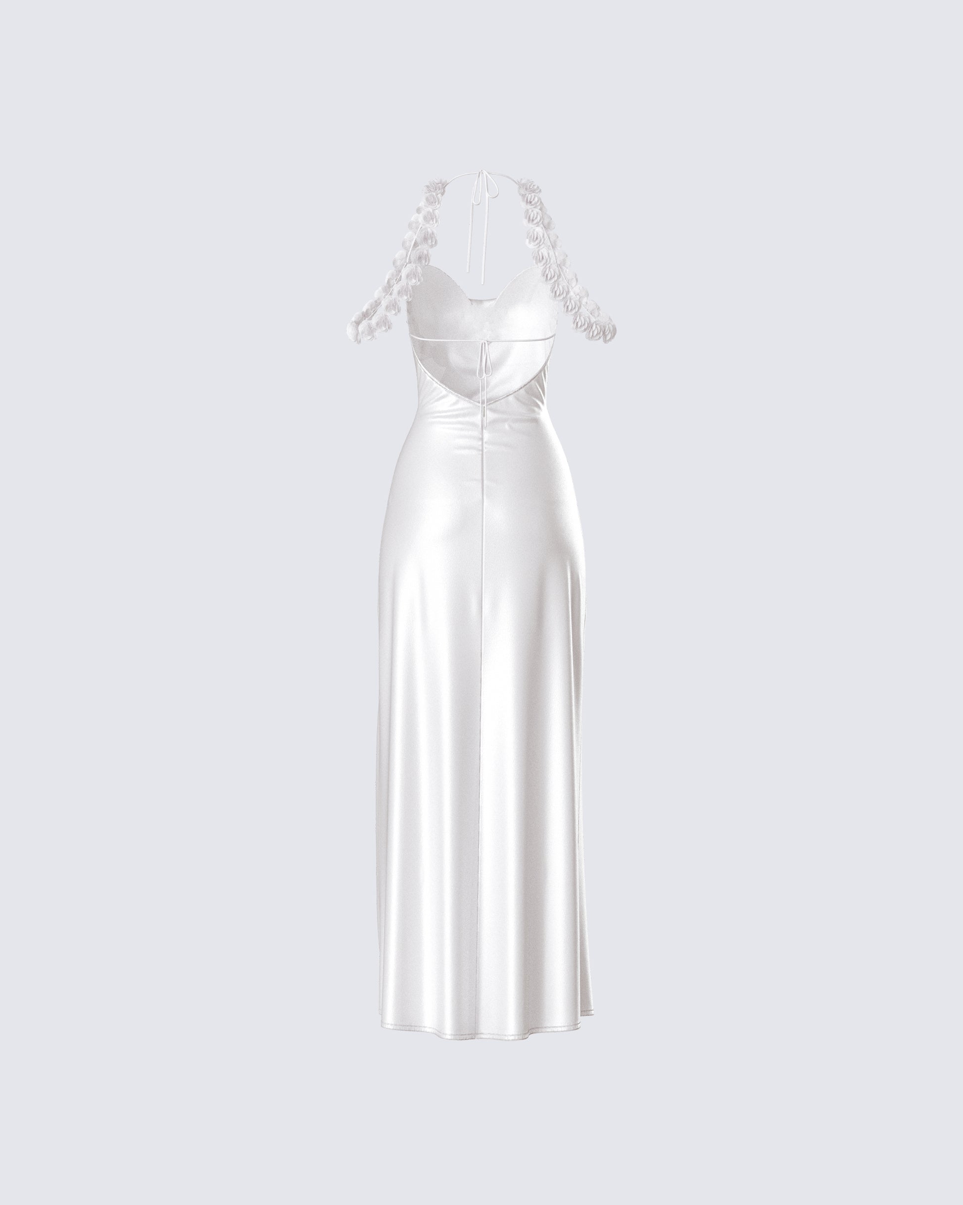 Ivory Satin Gown - Floral Applique Cold Shoulder Dress FINESSE Ivory Satin Gown - Floral Applique Cold Shoulder Dress FINESSE