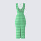 Kairi Green Ruffle Trim Midi Dress