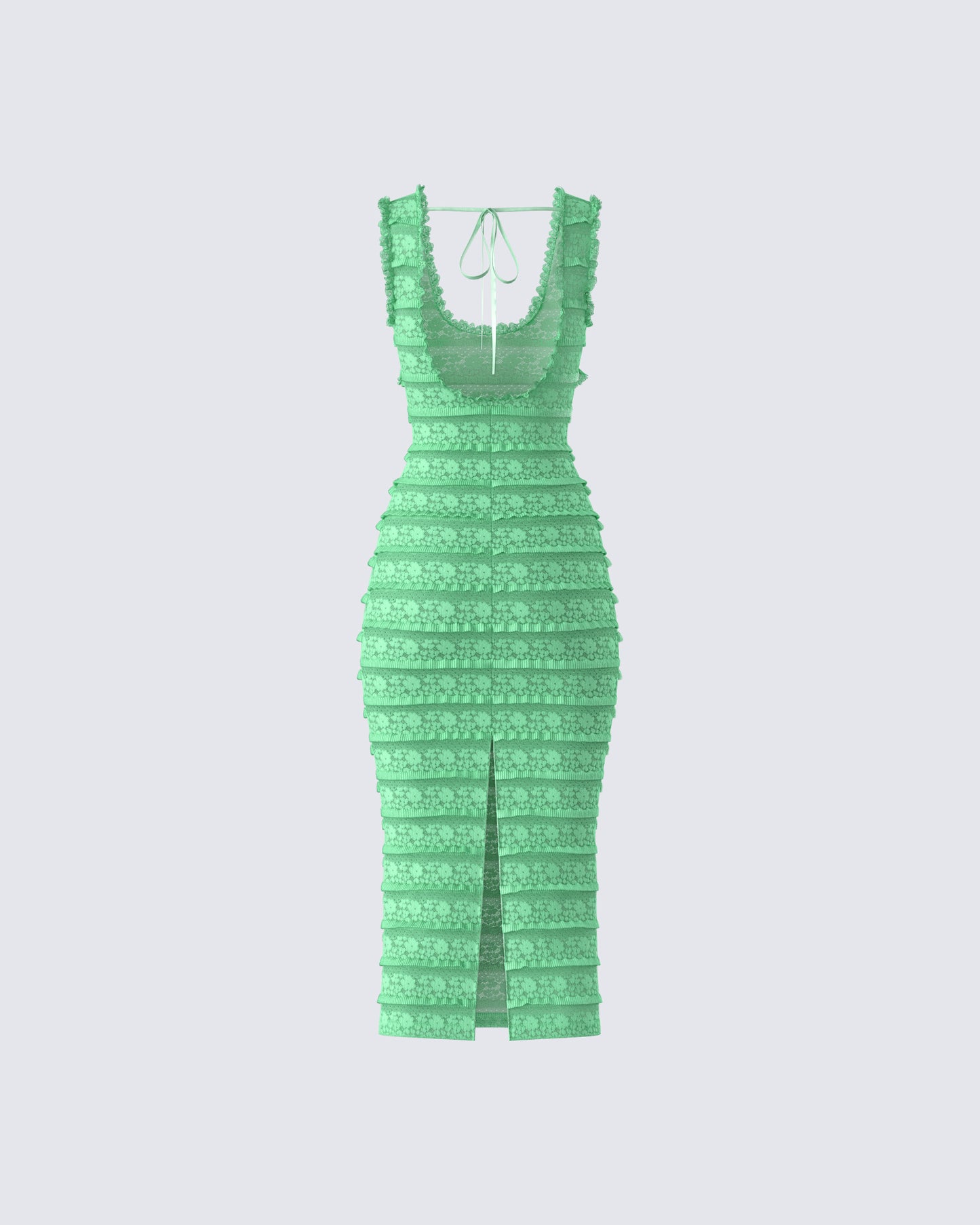 Kairi Green Ruffle Trim Midi Dress