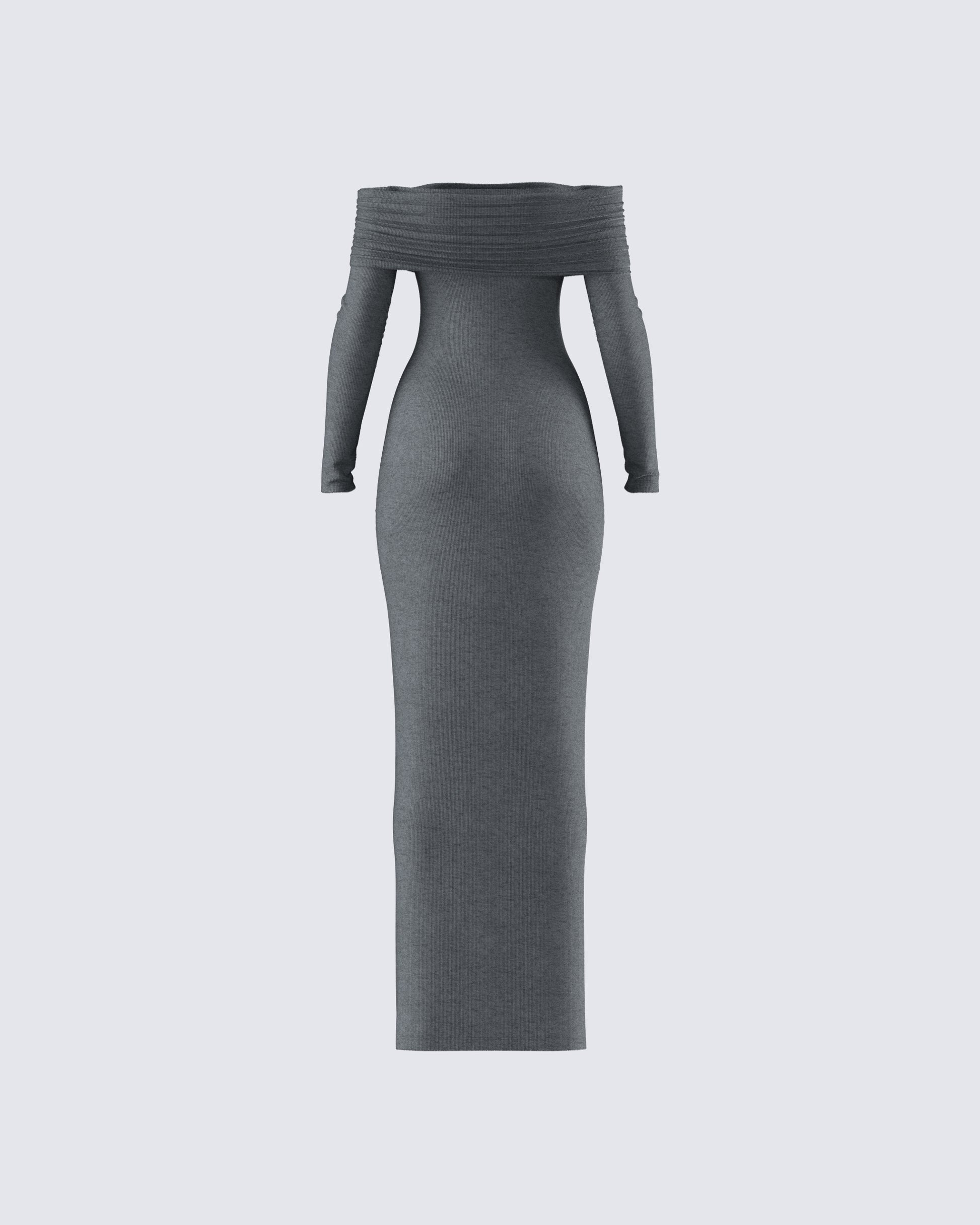 Charcoal Off Shoulder Maxi Dress - Bodycon Long Sleeve FINESSE Charcoal Off Shoulder Maxi Dress - Bodycon Long Sleeve FINESSE