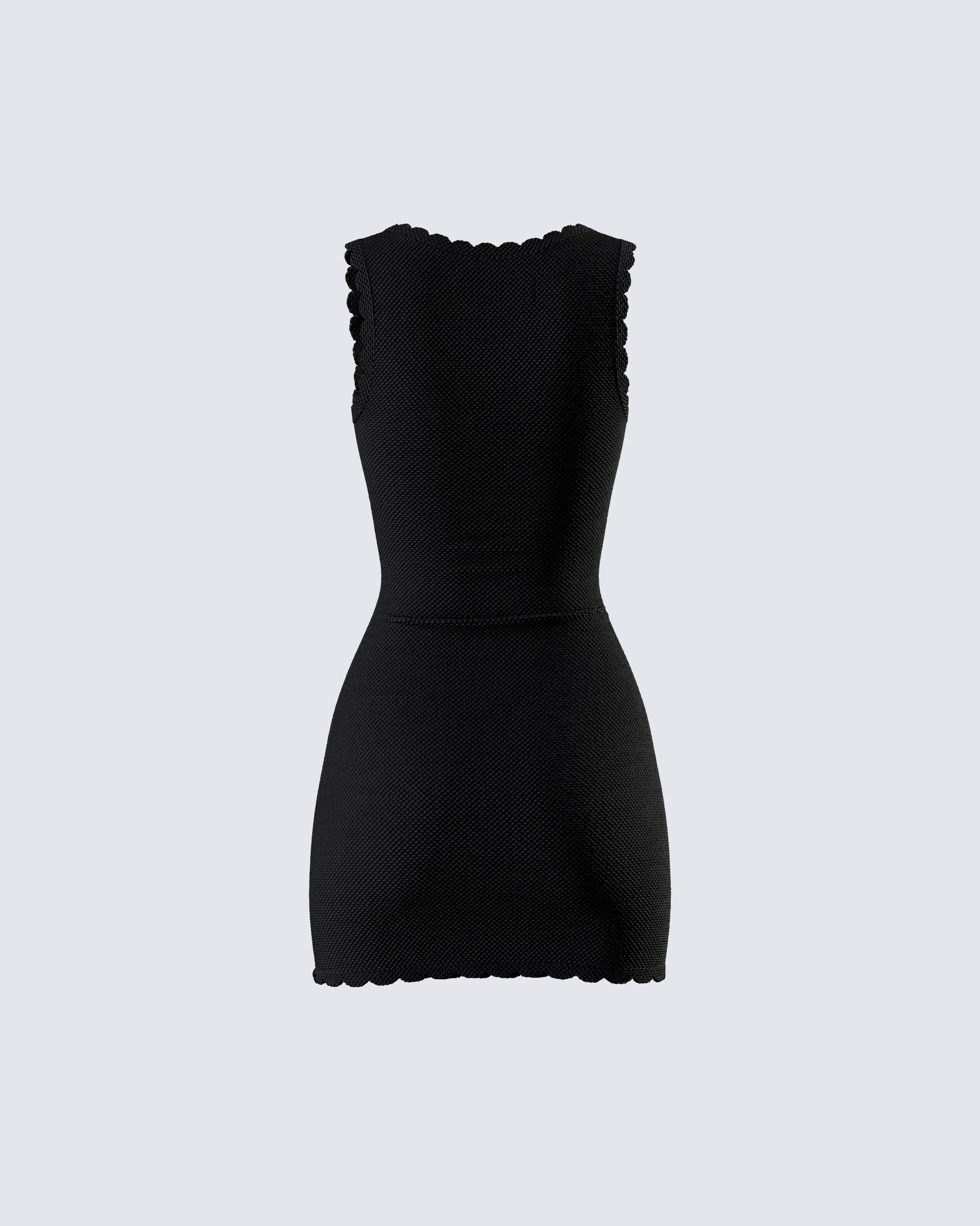 Black Mini Dress - Scalloped Hem Bodycon Knit FINESSE Black Mini Dress - Scalloped Hem Bodycon Knit FINESSE