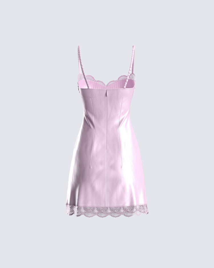 Ren Pink Satin Lace Mini Dress