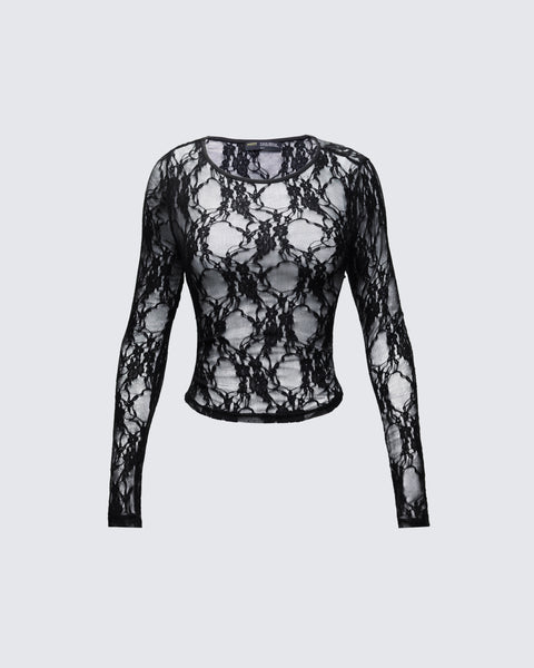 ◆as if calie◆ GURLS CROP LACE LONG SLEEVE TSHIRT BLACK CA2 Women Y2k Floral Lace Crop Top Sheer Long Sleeve Shirt