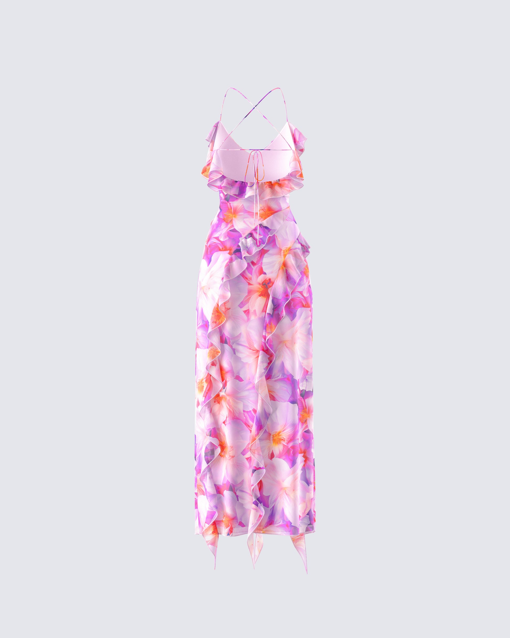 Pink Floral Maxi Dress - Ruffle Strappy Summer FINESSE Pink Floral Maxi Dress - Ruffle Strappy Summer FINESSE