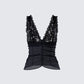 Hyacinth Black Floral Bow Detail Top