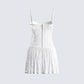 Zera White Lace Pleated Mini Dress