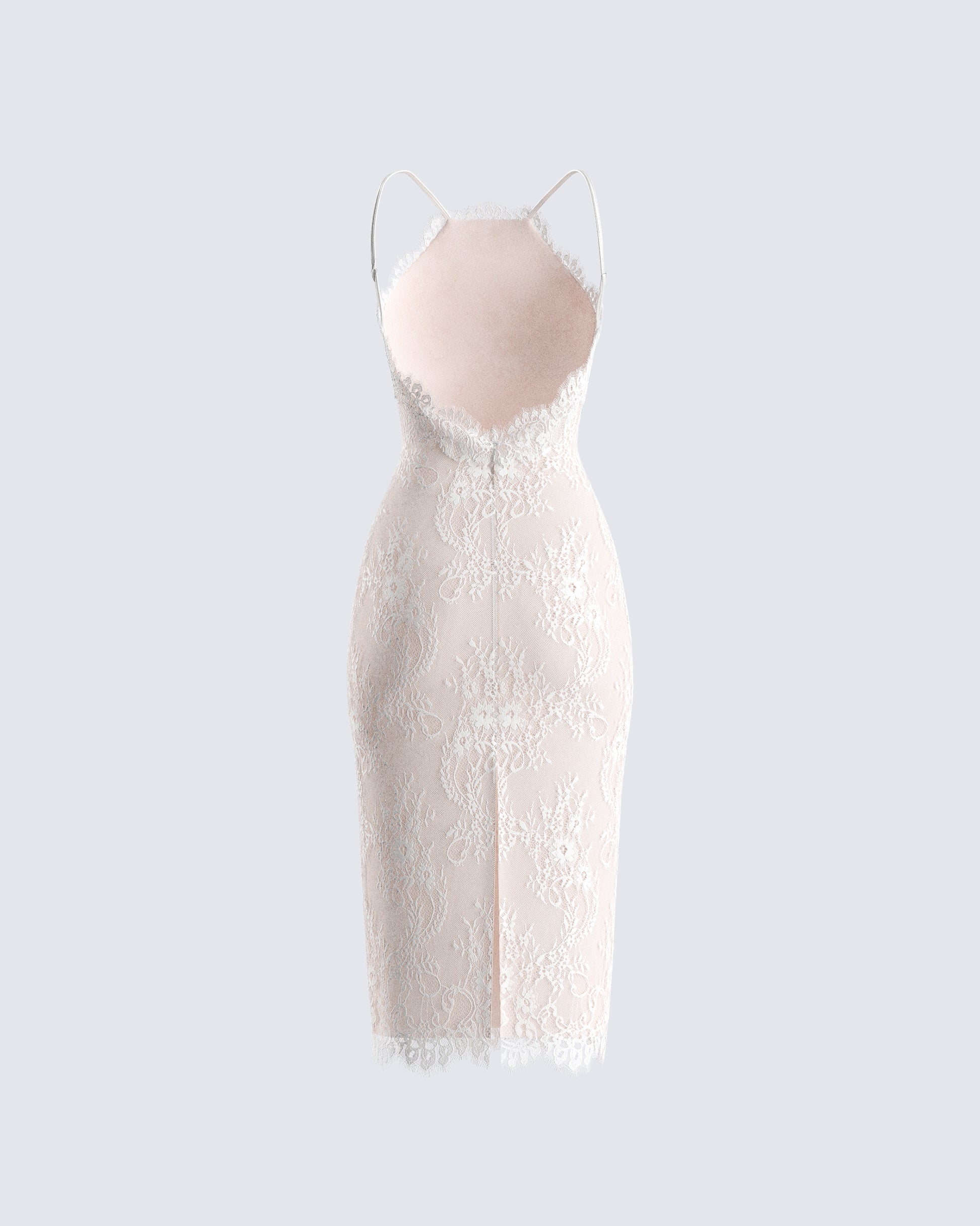 Ivory Lace Midi Dress - Halter Neck Fitted Cocktail FINESSE Ivory Lace Midi Dress - Halter Neck Fitted Cocktail FINESSE