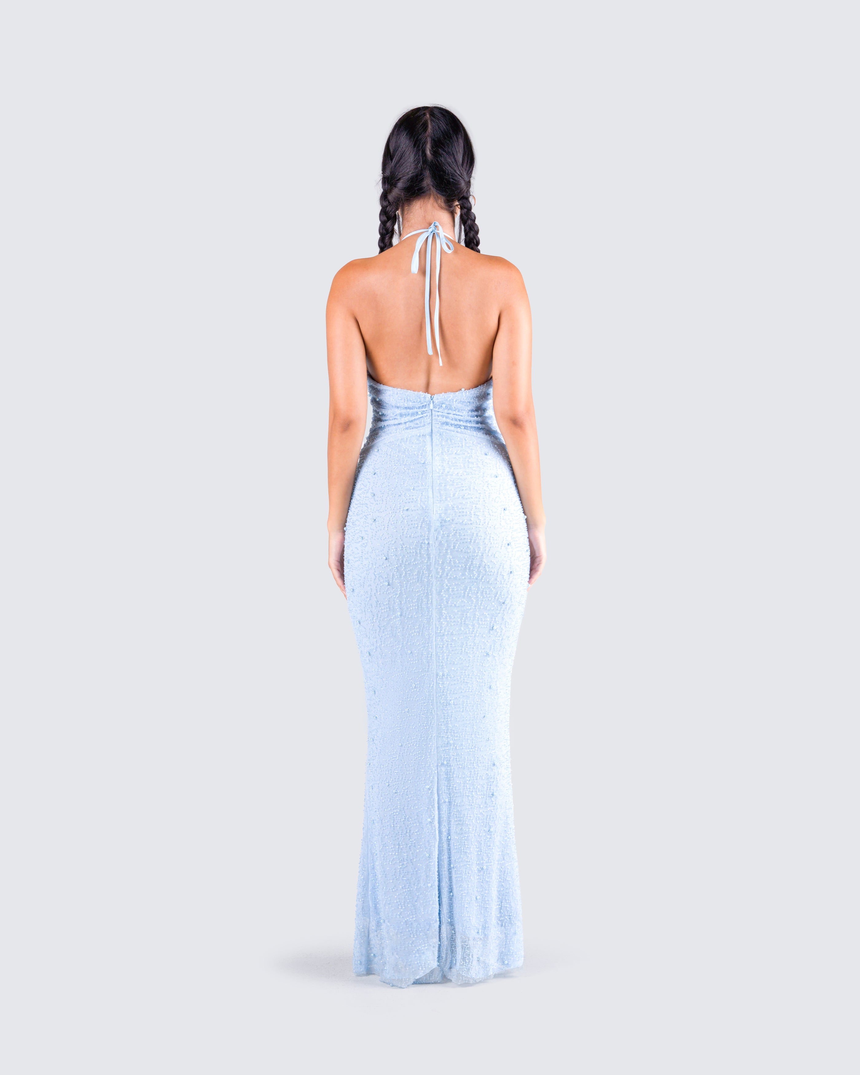 Blue beaded maxi outlet dress