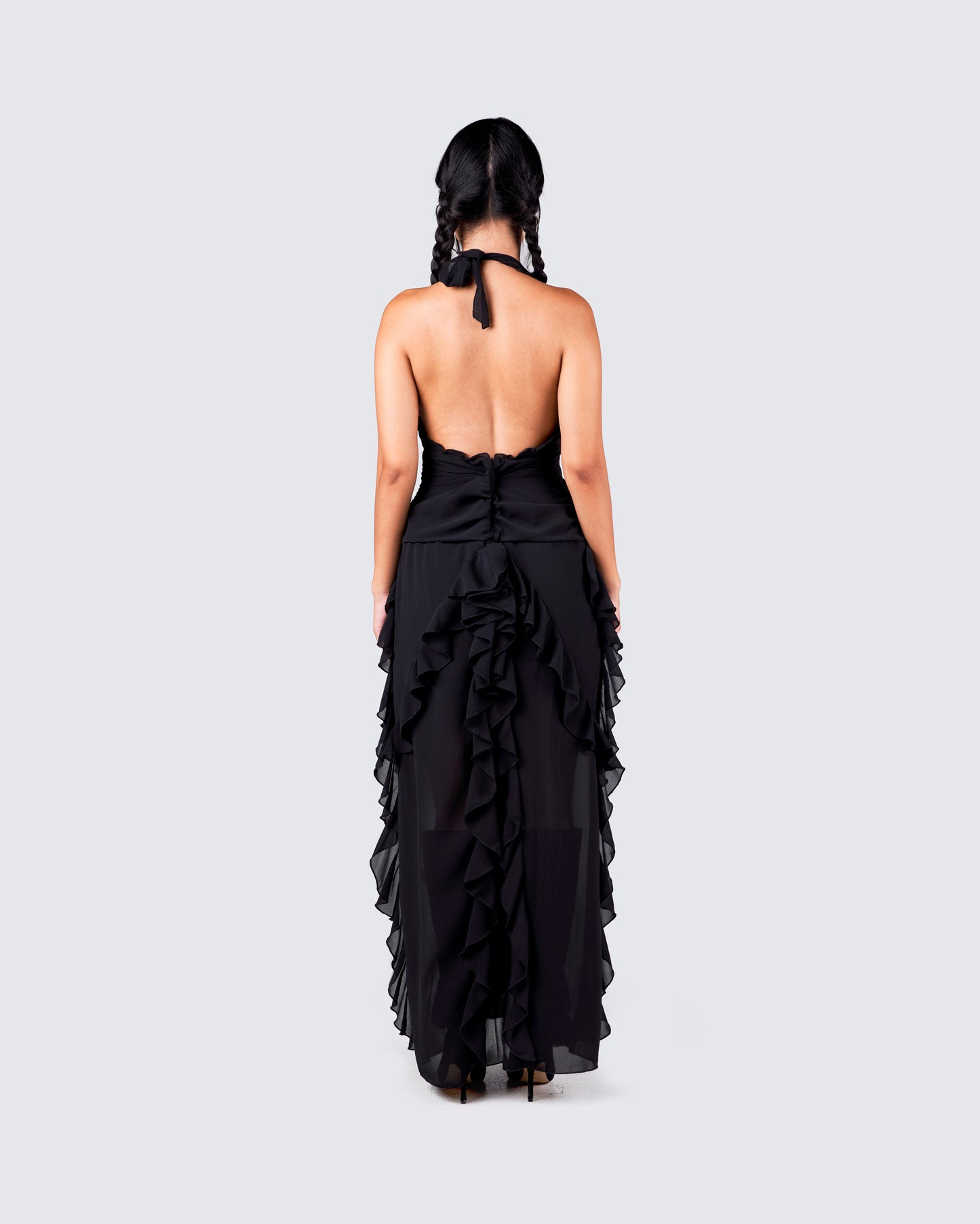 Nandi Black Ruffle Maxi Dress