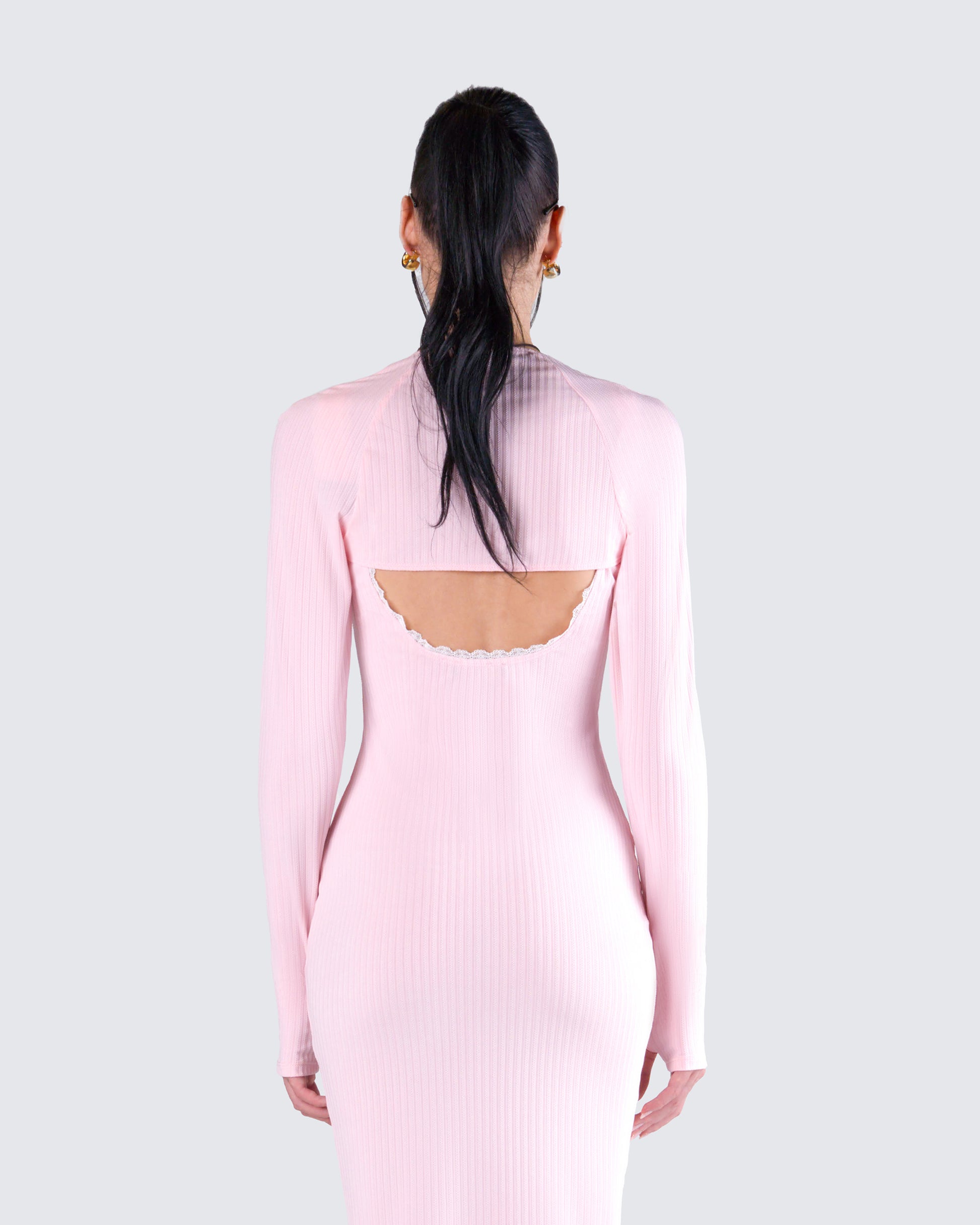 Pink Ribbed Knit Shrug - Long Sleeve Cropped Bolero FINESSE Pink Ribbed Knit Shrug - Long Sleeve Cropped Bolero FINESSE