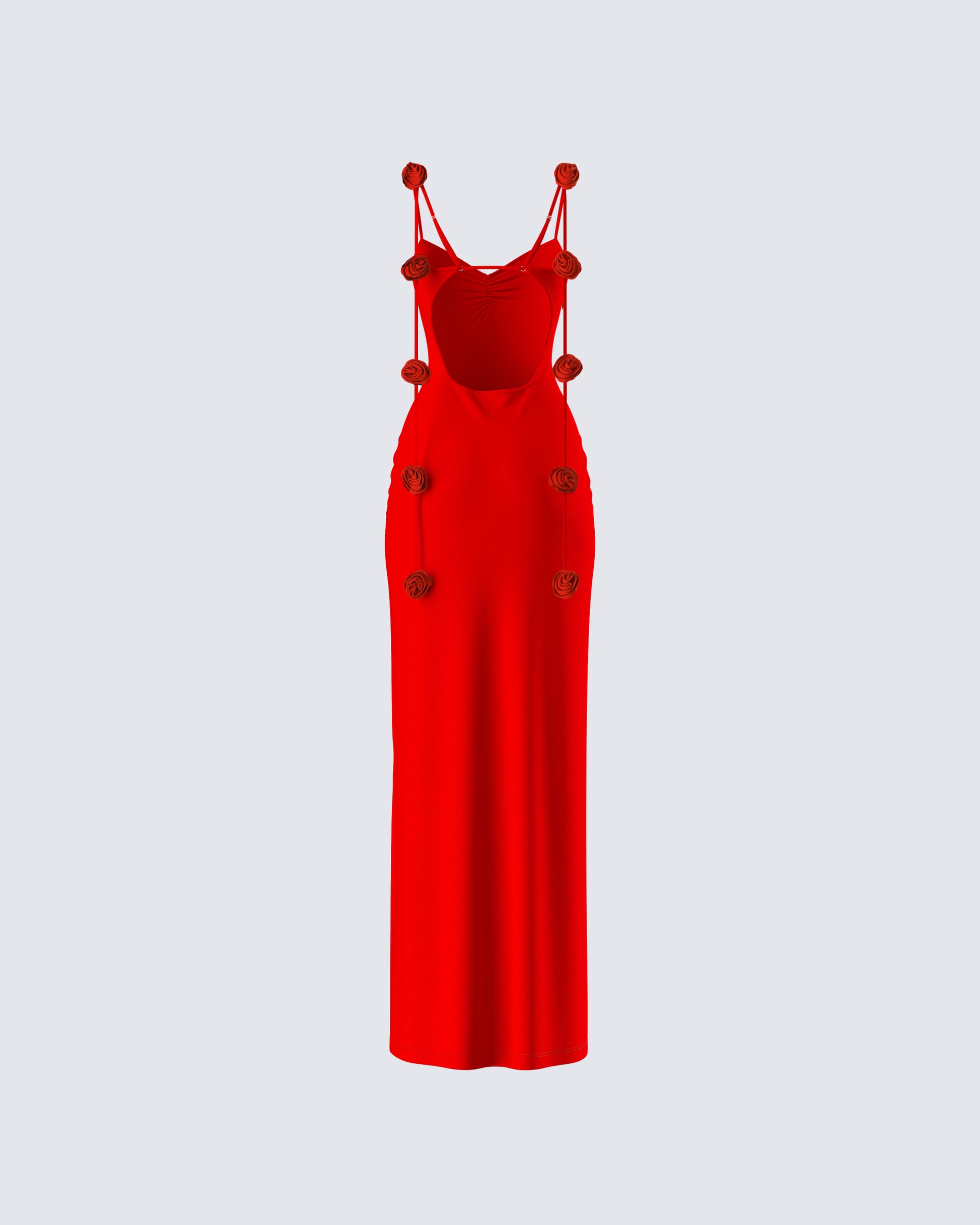 Red Cutout Maxi Dress - Bodycon Side Tie Detail FINESSE Red Cutout Maxi Dress - Bodycon Side Tie Detail FINESSE