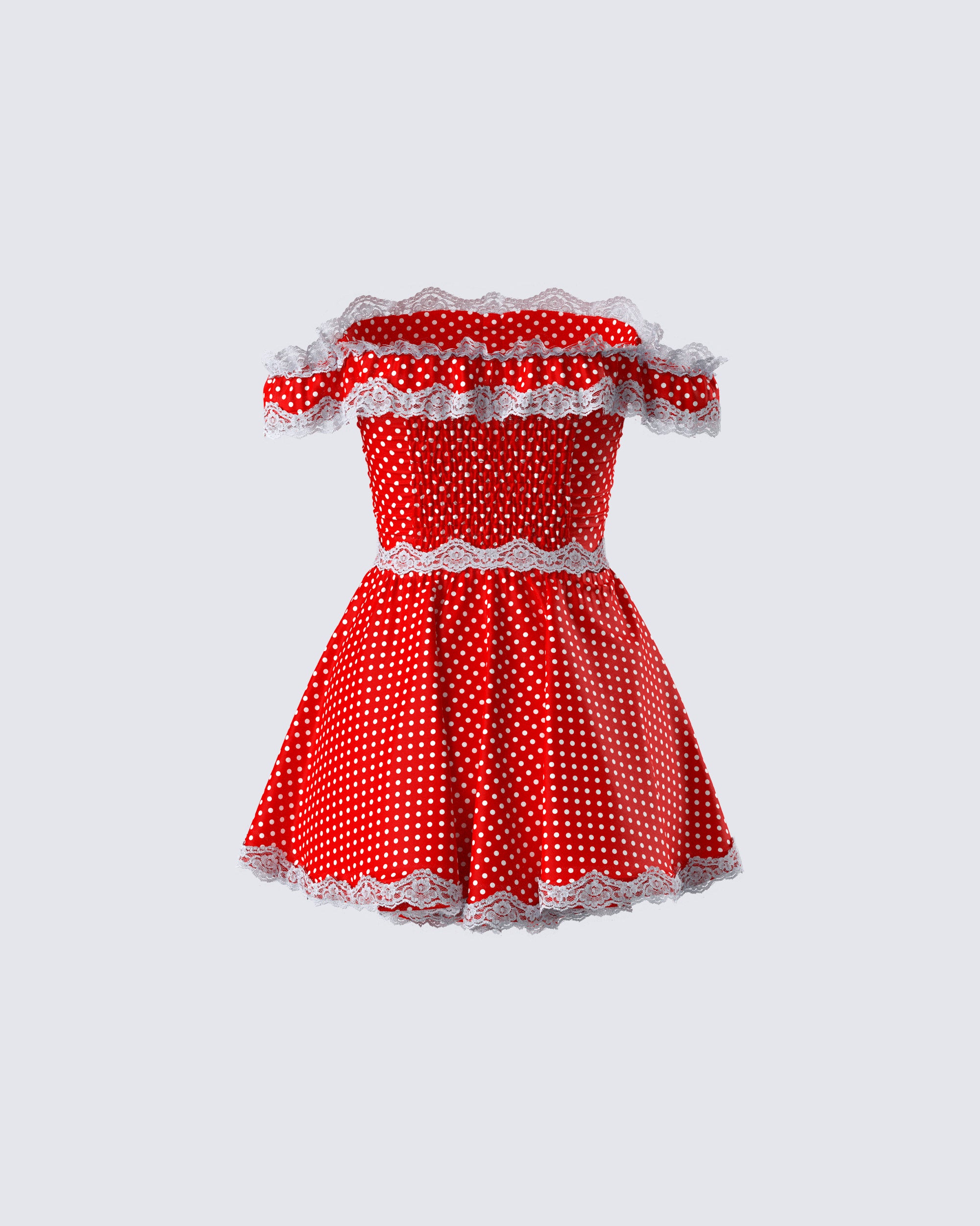 Finesse Masami Red Polka Dot Off Shoulder Dress 1x