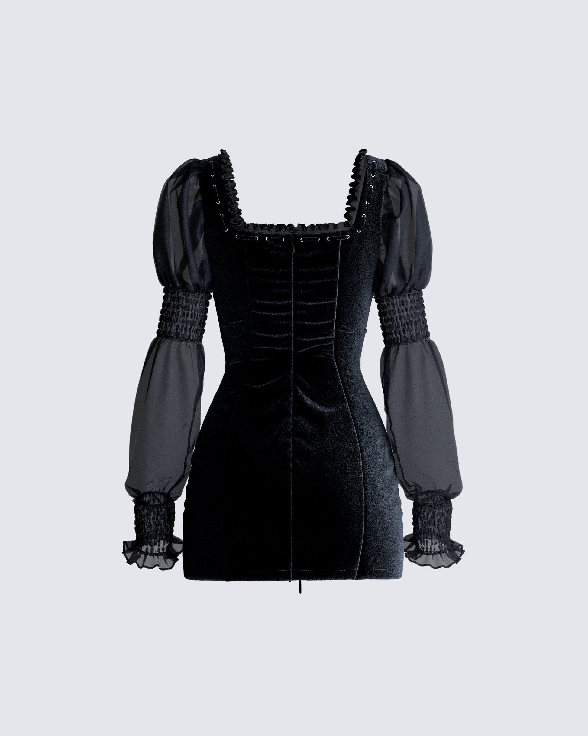 Black Velvet Mini Dress - Puff Sleeve Corset Style FINESSE Black Velvet Mini Dress - Puff Sleeve Corset Style FINESSE