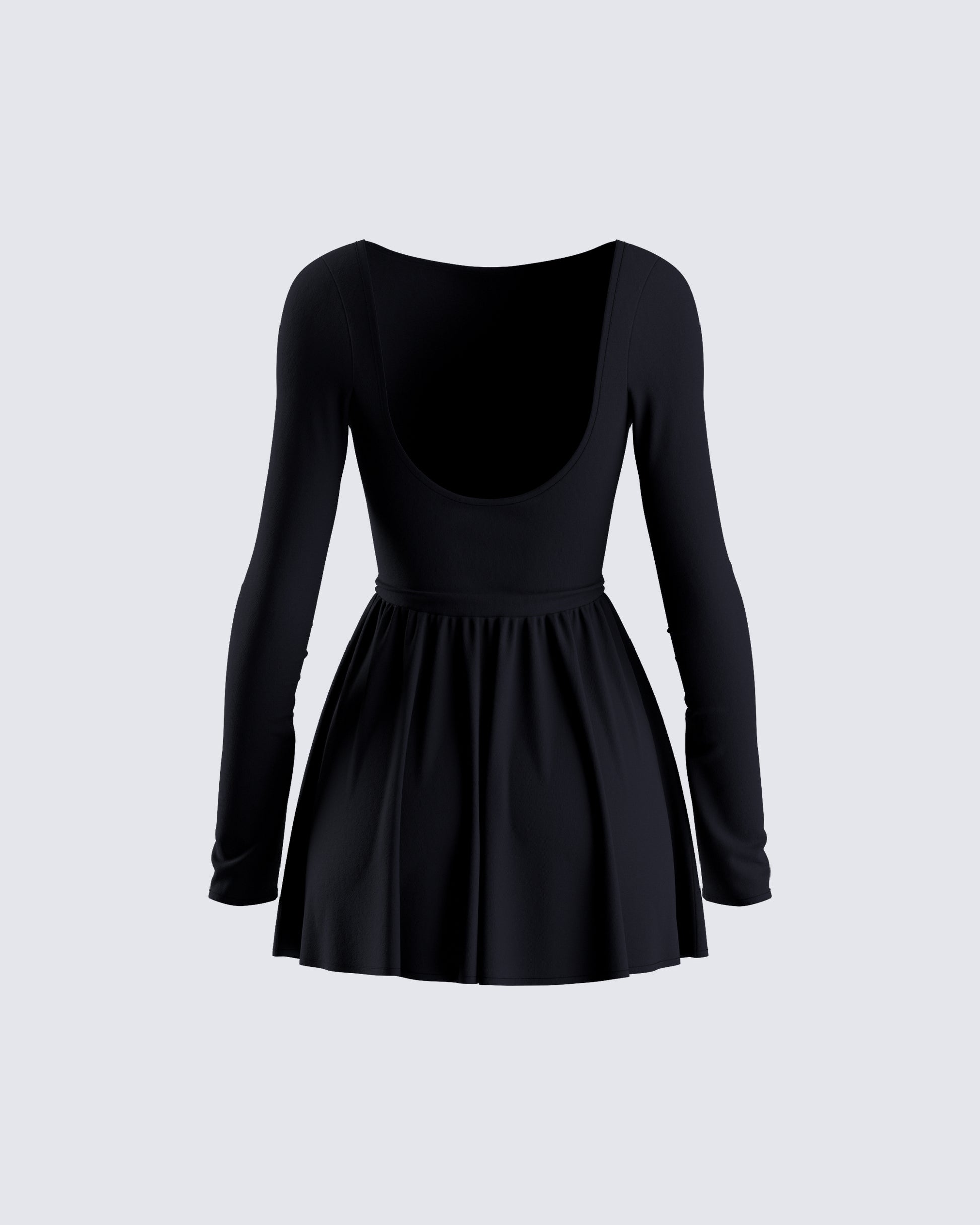Black Low Back Mini Dress - Long Sleeve Fit & Flare FINESSE Black Low Back Mini Dress - Long Sleeve Fit & Flare FINESSE